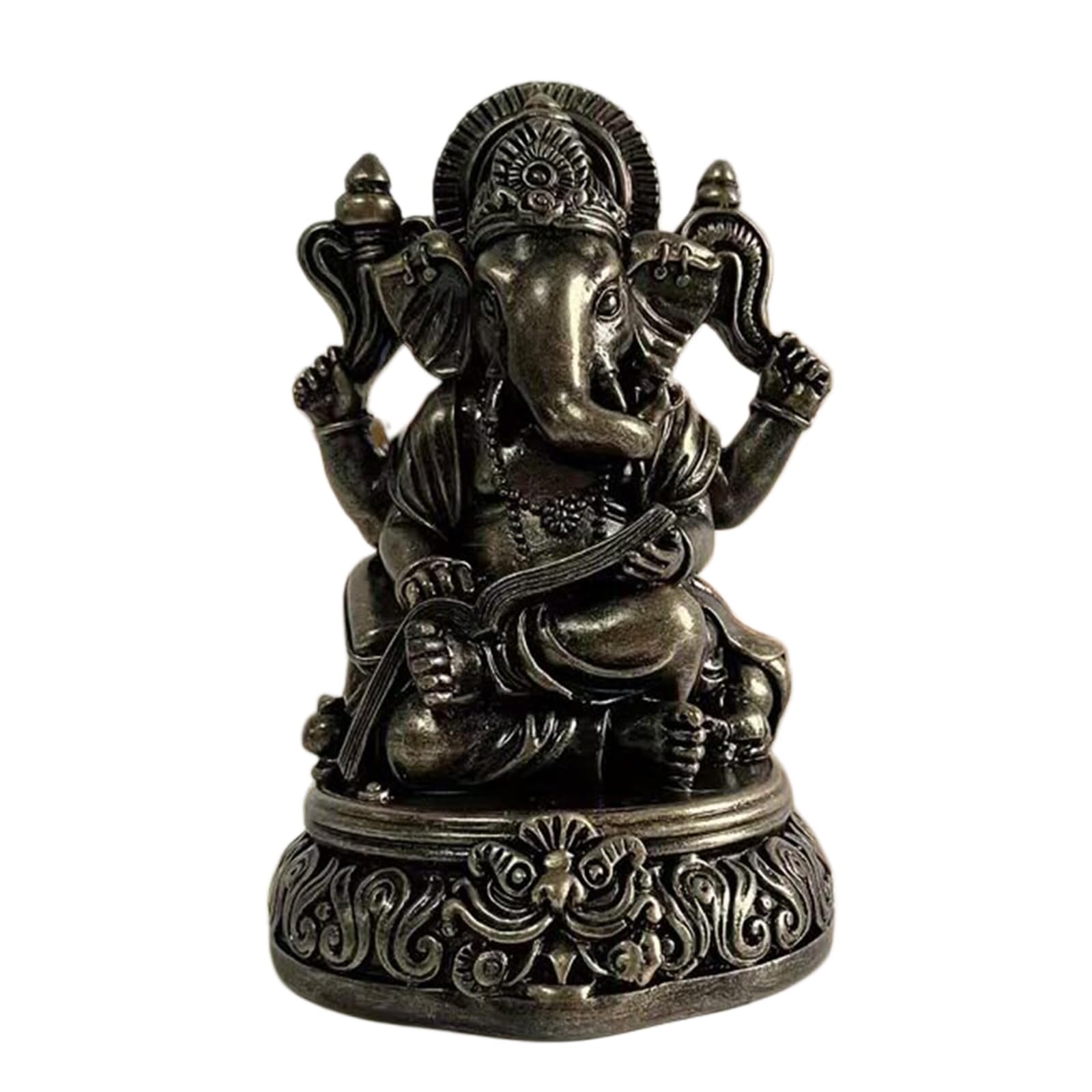YXCQHZM 5.9 inch Elephant God Statue Ganesh Buddha Sitting on Lotus Pedestal Lord Blessing Home Decor (black)