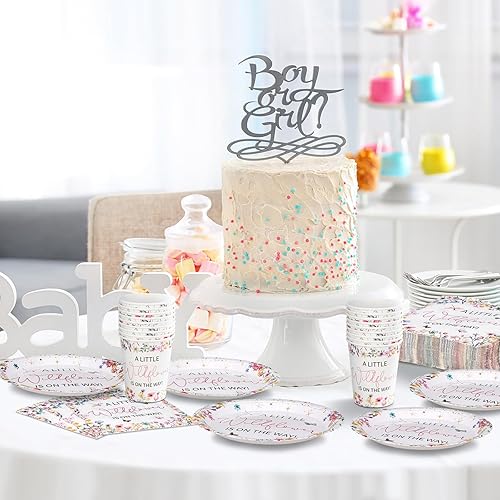 Vista 80 de Hushee Juego de 200 platos florales de papel para baby shower, servilletas, tazas, suministros de fiesta de baby shower, juego de vajilla desechable