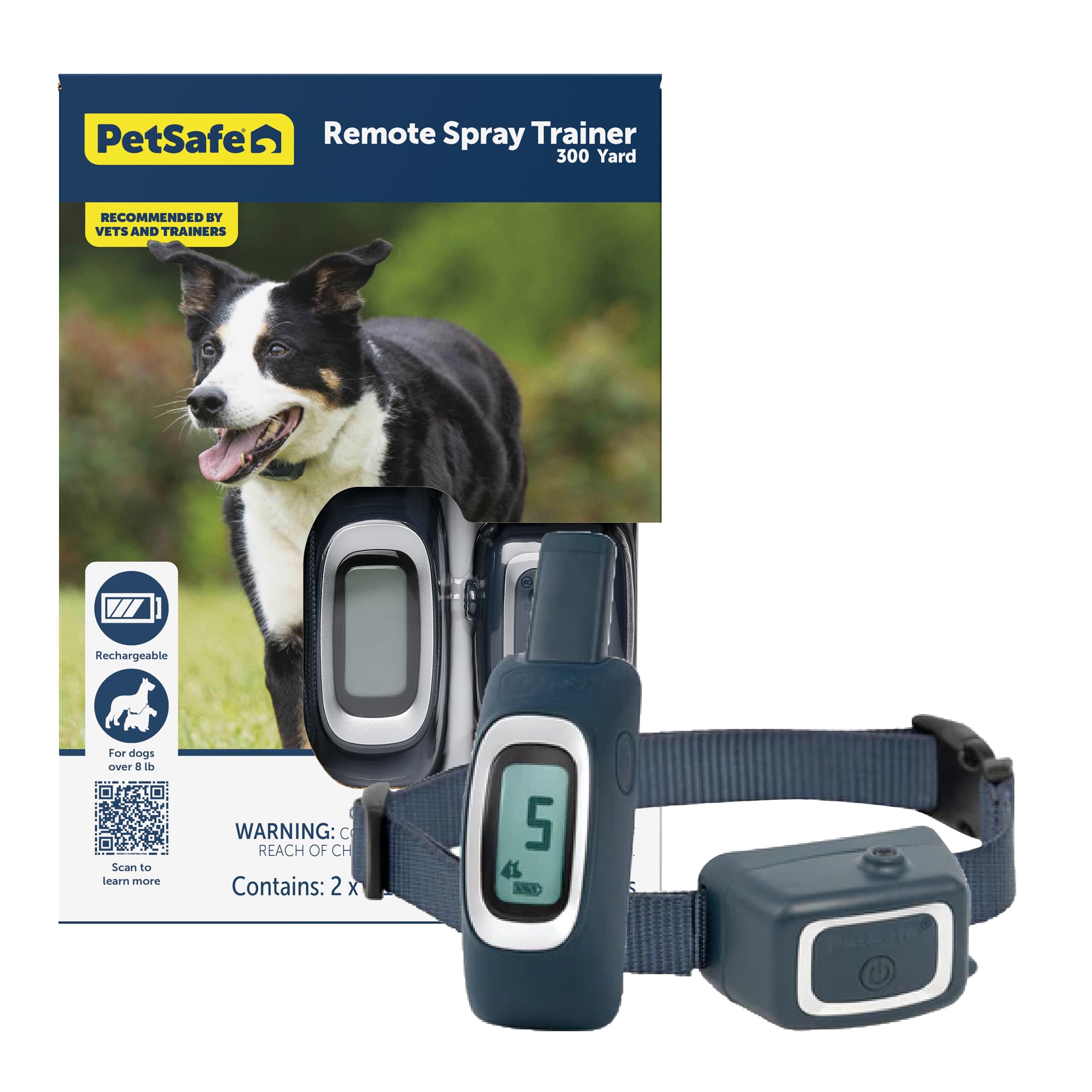 PetSafe Remote Spray Trainer, Dog Training Collar - 3 Modes: Tone, Vibration or Spray - Rechargeable and Water-Resistant Includes Citronella and Unscented Spray Refills - 300 Yards (900 Feet) Range