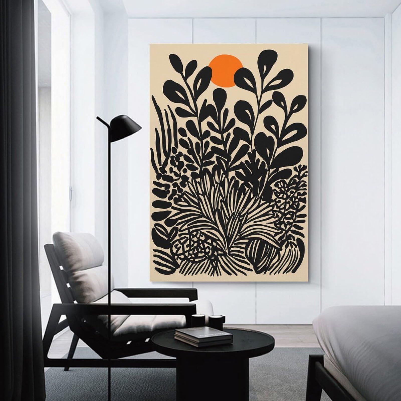 Junmoney Botanical Illustration with Orange Sun Canvas Wall Art, 20x30inch(50x75cm), for Bedroom, Guest Room Or Reading Nook, Decorative Wall Art for Cosy Rooms