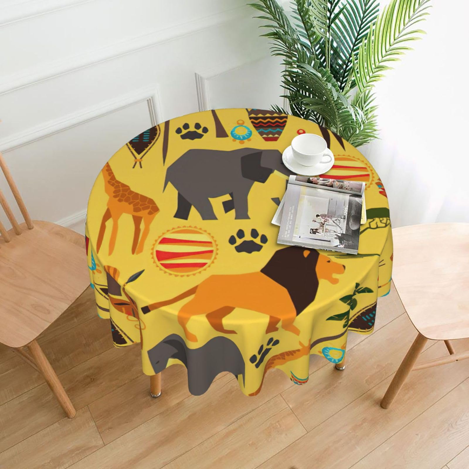 Uusnwaa Africa Elephant Print Round Tablecloth 60 Inch, Stain Wrinkle Resistant Washable Polyester Table Cover For Kitchen Party