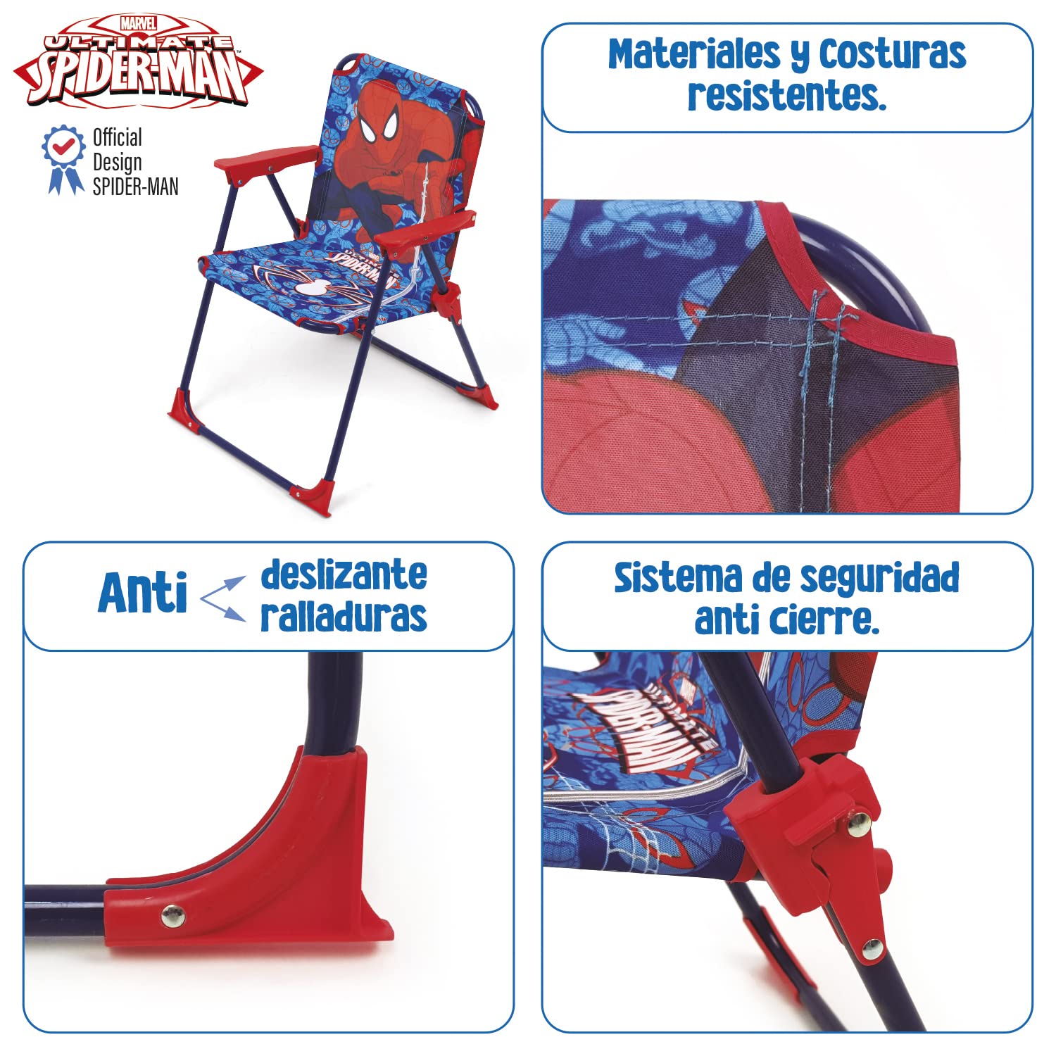 ARDITEX Chaise Pliante pour Enfant sous Licence Spiderman en Métal et Tissu Dimensions: 38x32x53cm, Tissu, 38 x 32 x 53 cm