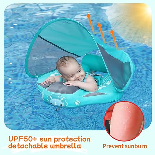 Miniatura 8 de Mambobaby Flotador con Toldo y Cola Nuevo Mejorado Flotador de Piscina No Inflable para Bebé Flotador de Natación Mambo Entrenador de Natación