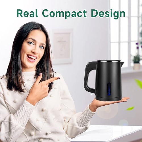 Miniatura 10 de Hervidor de té eléctrico pequeño de acero inoxidable mini calentador de agua caliente portátil de 08 L hervidor de café eléctrico de viaje con