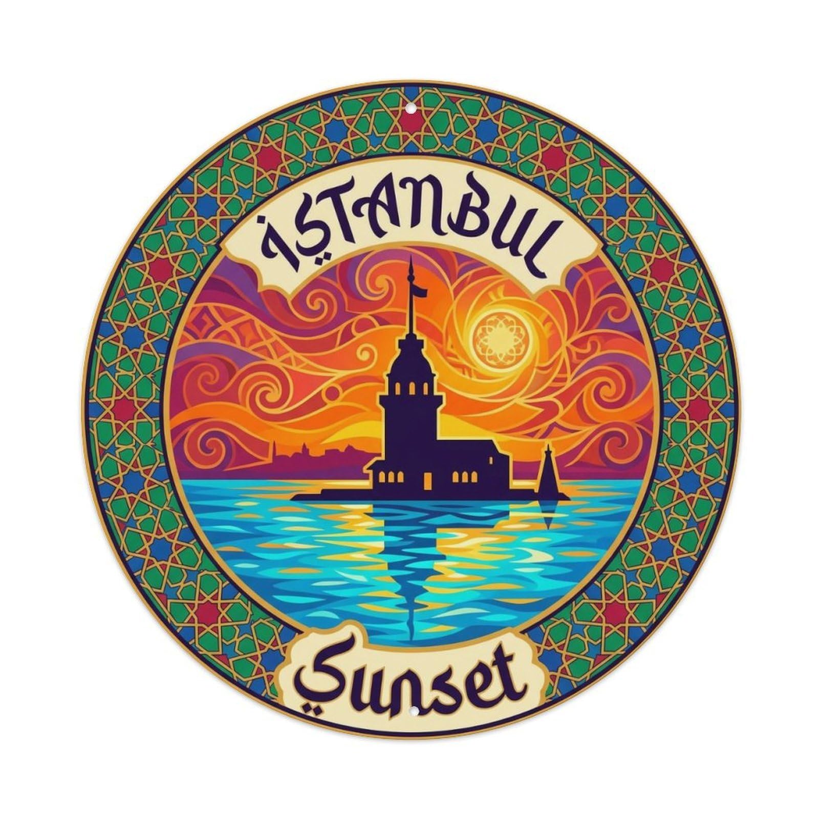 Vintage Travel Istanbul Turkey Sunset Vintage Metal Tin Sign Plaque Wall Decor for Cafe, Club Bar, Office, Garden Metal Poster 8x8Inch