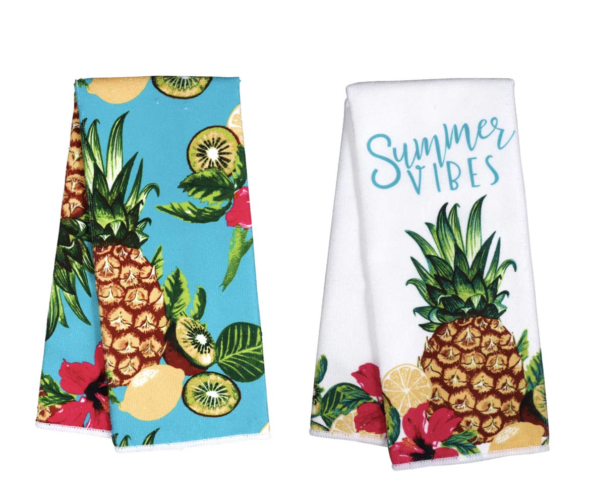 C.R.U.S.H Tropical Pineapple Summer Vibes Party Printed Kitchen Towel Set