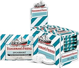 Fisherman's Friend Spearmint, 24 Storage Boxes, Spearmint and Menthol Flavour, Sugar-Free & Vegan, Sweets for Fresh Breath, 24 x 25 g
