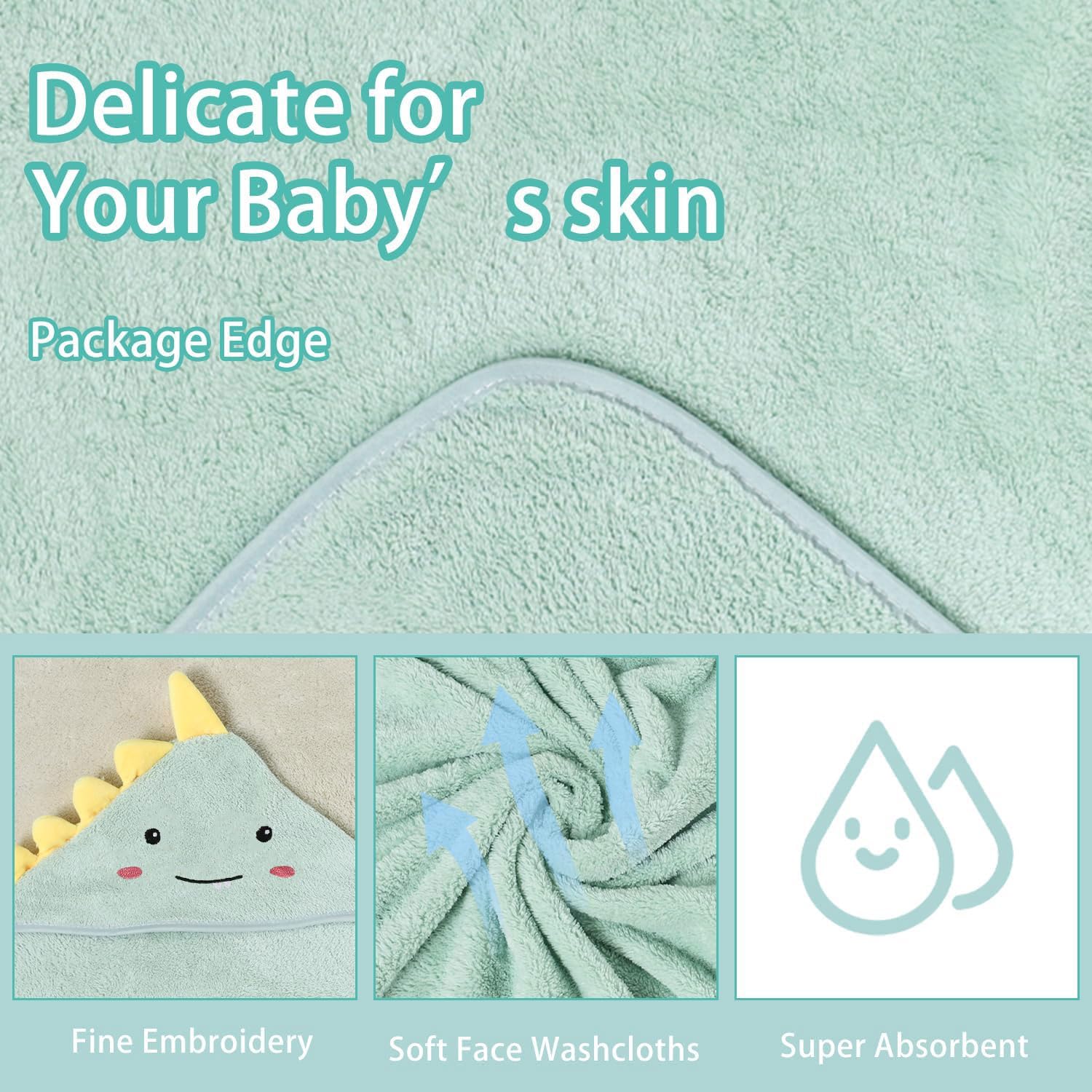 Shengruili Baby Handtuch Kapuze,80X80cm Kapuzenhandtuch Baby,Super Saugfähig Kleinkinder Badetücher,Badetuch Set,Badetücher Kapuzenhandtuch,Badetuch mit Kapuze - 4