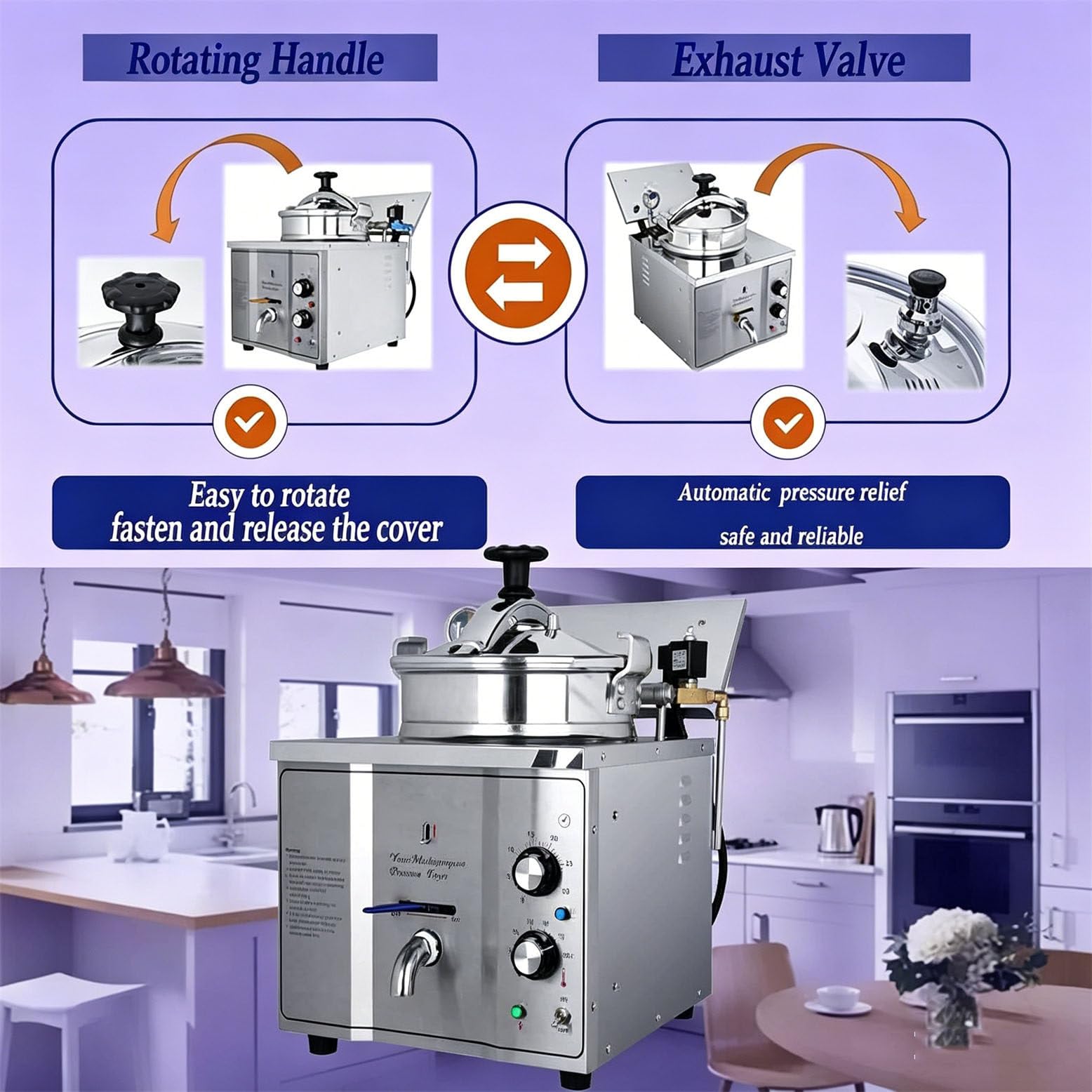 Freidora de Aire Profesional Comercial a presión, 3000 W, 16 L, Digital, con presión sellada de 8-10 PSI, Horno de convección de 50-200 ℃ para Papas Fritas y alitas de Pollo.