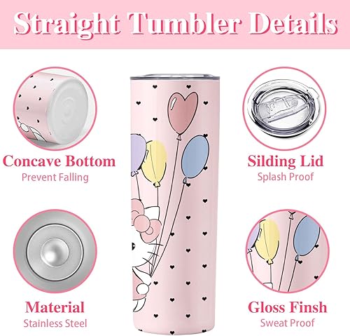 Miniatura 4 de Cute Kity - Vaso de Kity para adultos, regalos para mujeres, vaso delgado de corazón de Kity de dibujos animados, de 20 onzas, reutilizable, con