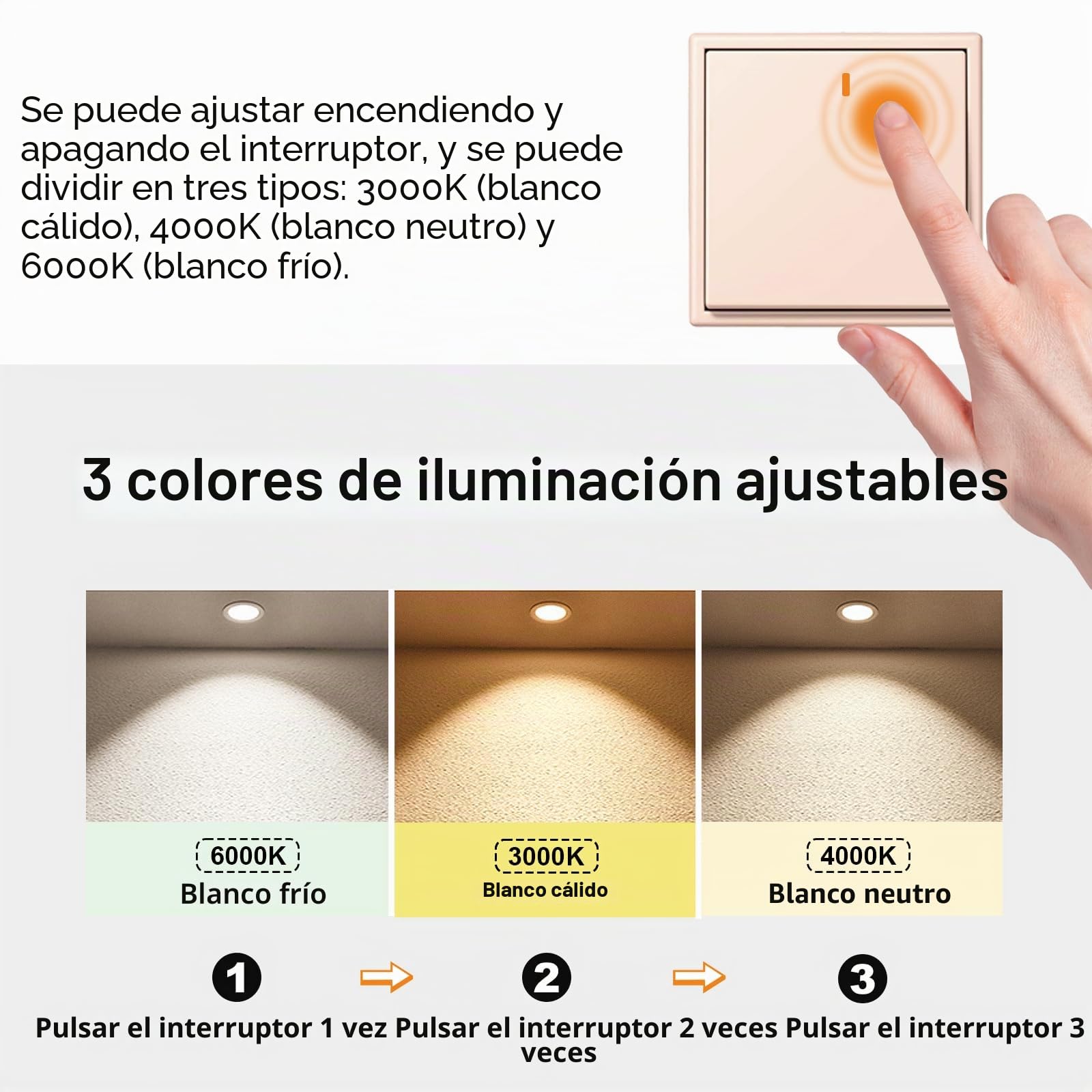 IP44 Focos LED Interior Techo Blanco 7W Regulables 3000K/4000K/6000K, Aluminio die-Casting Dowling LED Techo Empotrable AC220-240V, Orificio 90-105mm, Pack 5