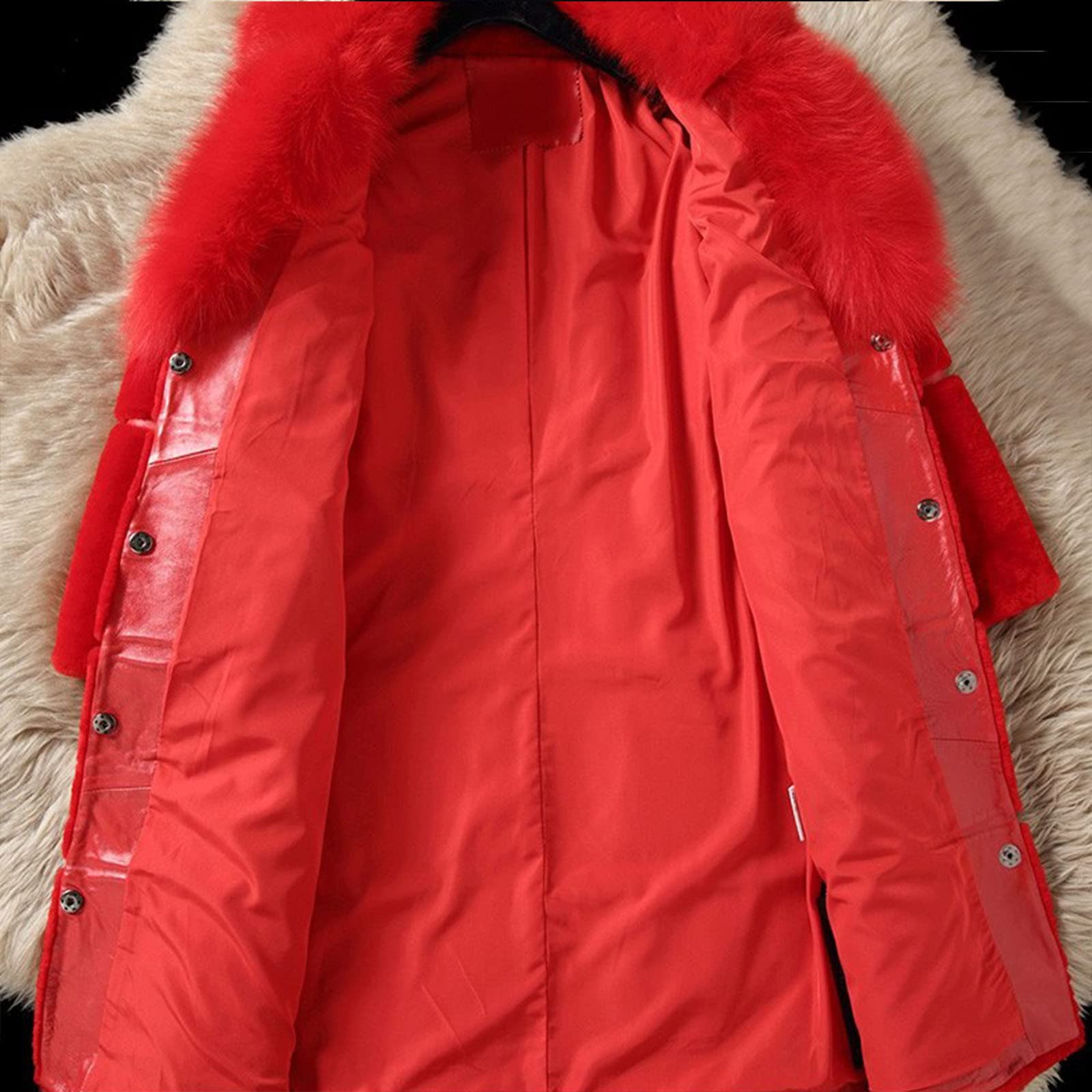 Abrigo de invierno para mujer, largo medio, de piel sintética, elegante, fino, chaqueta de piel sintética, abrigo de piel sintética, cuello en V, abrigo de piel sintética de invierno