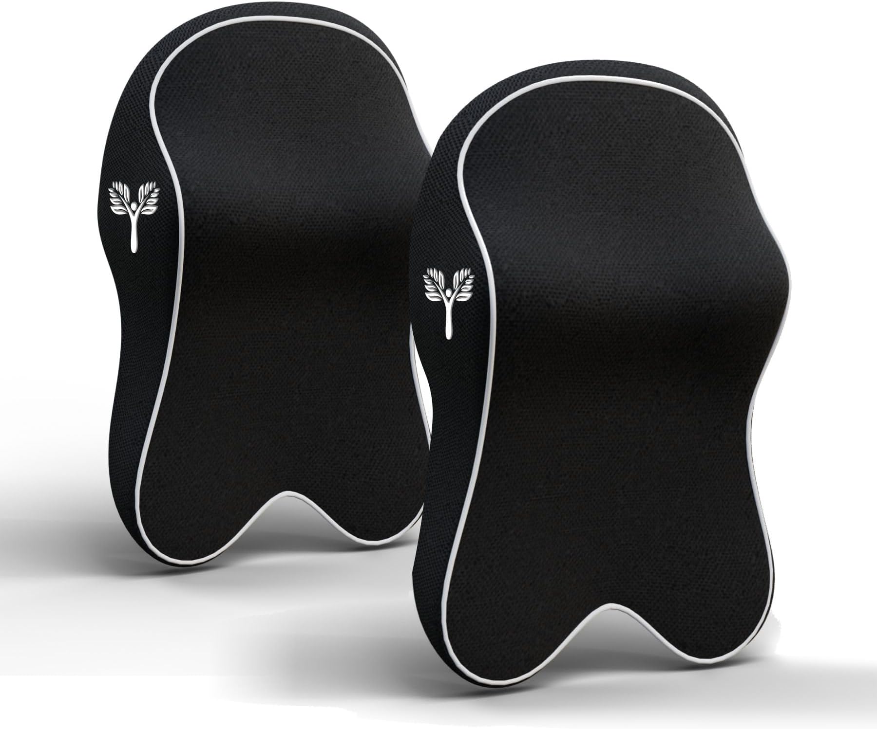Grin Health Orthopedic Car Neck Rest Pillow Set of 2 -Large Plus | Extra Deep Car Seat Neck Support Head Rest Cushion for Long Drives & Neck Relief | Memory Foam Neck Pillow for Car & Office, Black