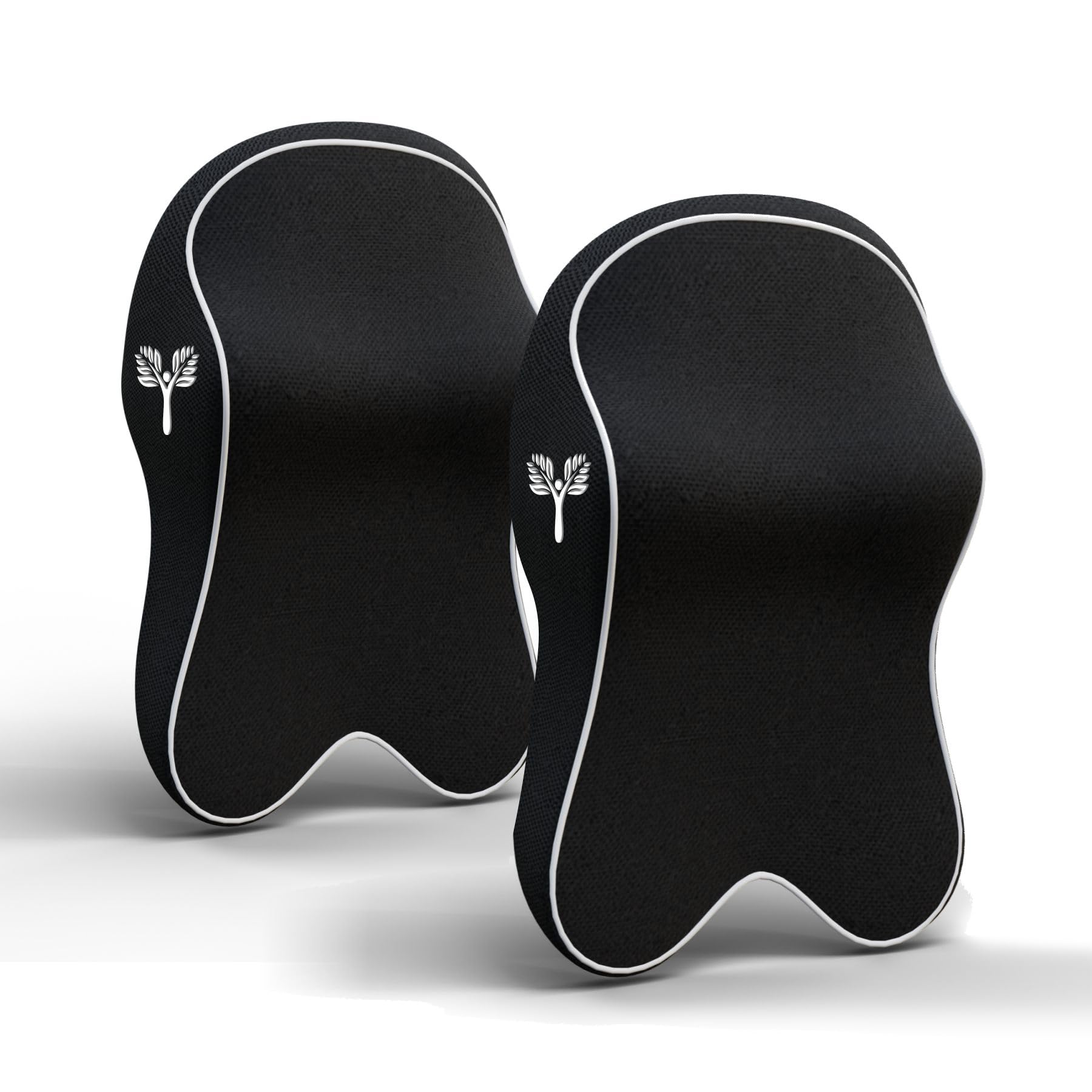 Grin Health memory foam Orthopedic Car Neck Rest Pillows Neck Support Cushion Car Seat Headrest Cushion -Car Neck Pillow for Neck Pain Relief in Office, Driving(L Plus, Black, Pack of 2)