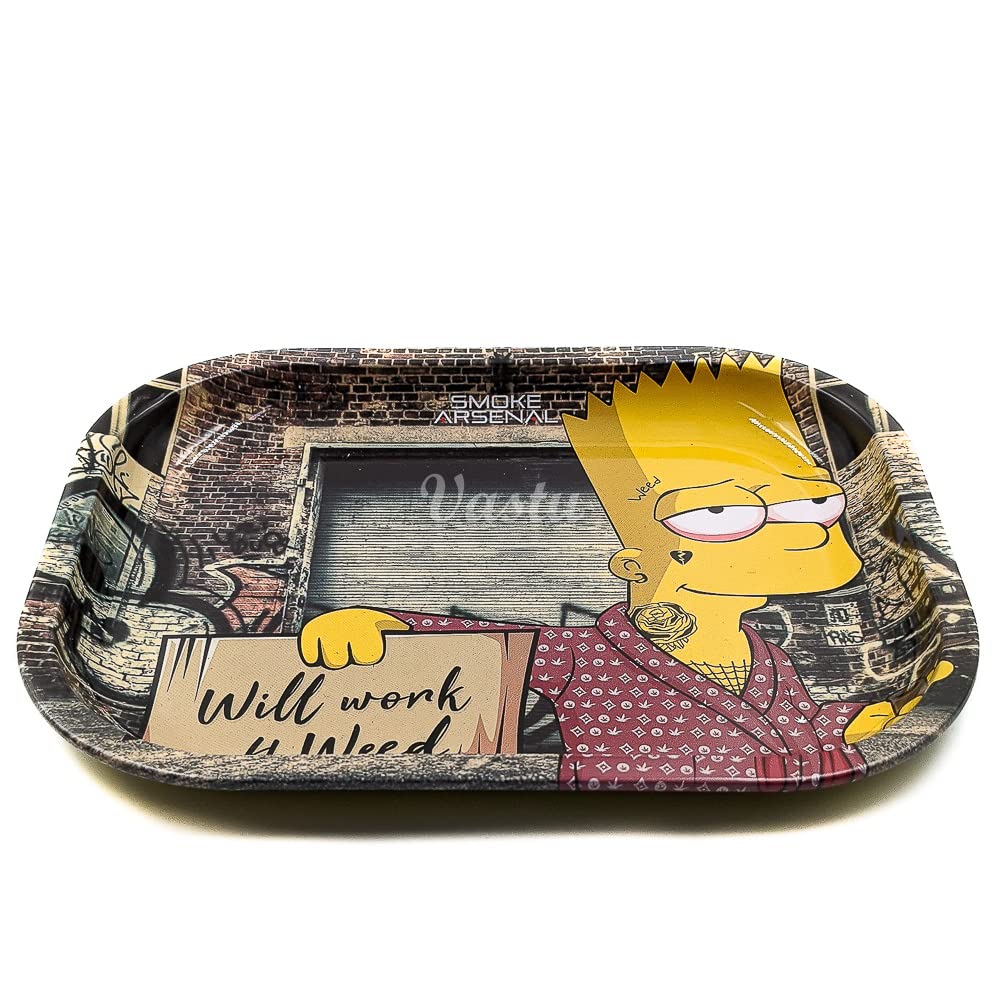 Rolling Tray - Small Metal Smoking Rolling Tray - Various Cartoon Designs (Will Work)