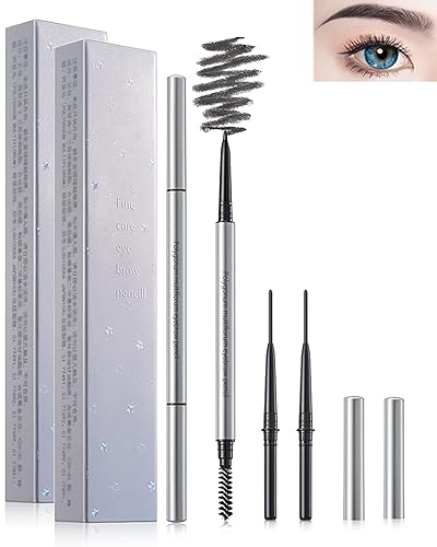 Lápiz de cejas con brocha Spoolie, 4 lápices profesionales de micro punta de 0.059 pulgadas con kit de extremos dobles, lápiz de cejas resistente al