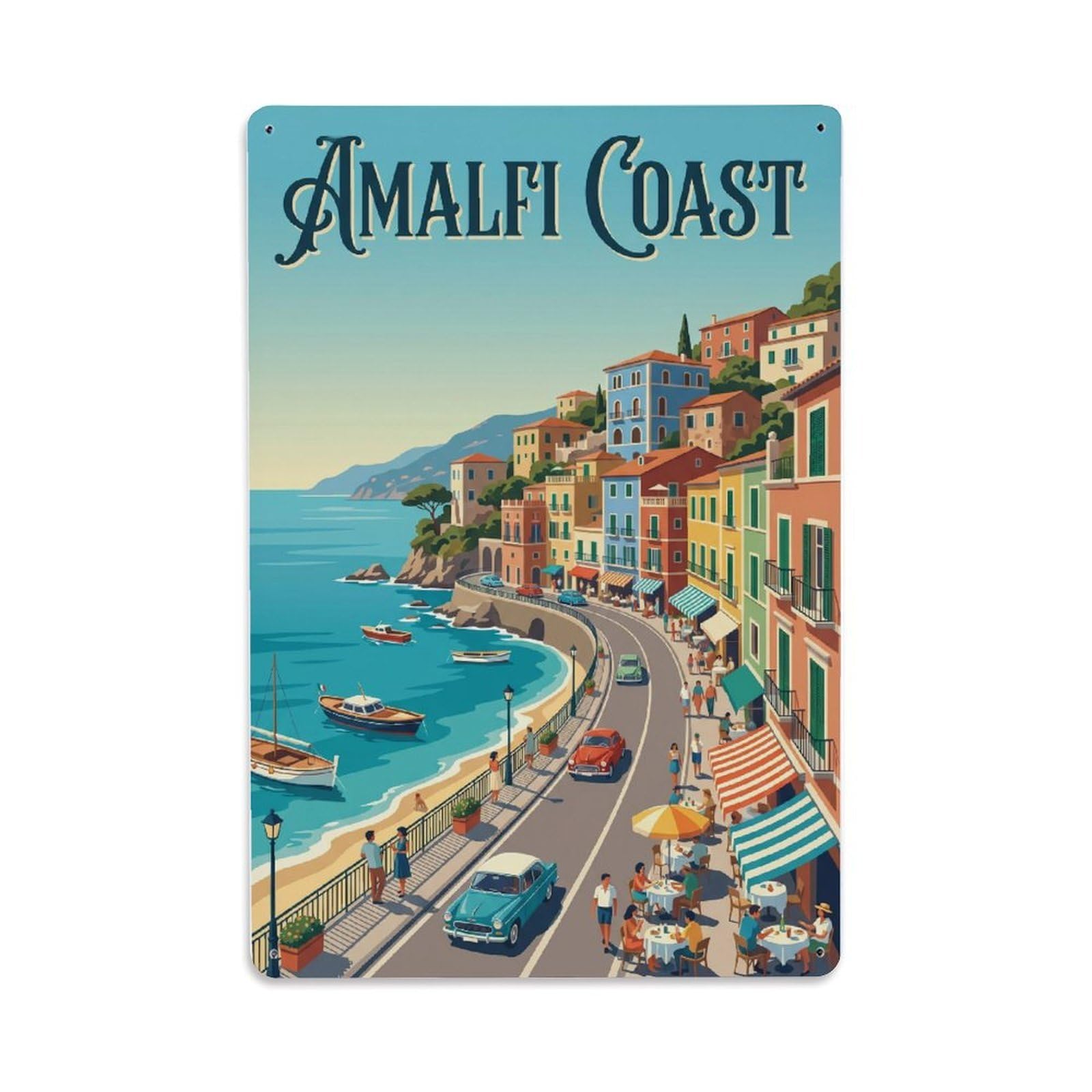 Vintage Travel Boulevard Italy Coastal 1 Metal Tin Sign Plaque Wall Decor for Cafe, Club Bar, Office, Home Garden Metal Poster 8x12Inch