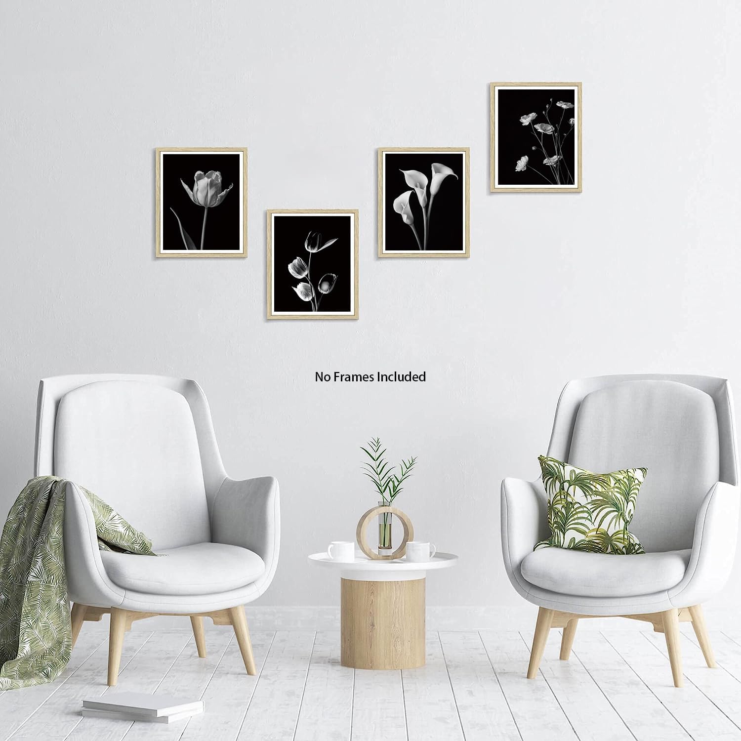 TOCDGOO Set of 4 Black and White Flower Plant Wall Art Prints - Vintage Style Wall Decor for Living Room, Bedroom, Bathroom, and Office - Rustic Canvas Posters (8"x10" Unframed) - Farmhouse Decor