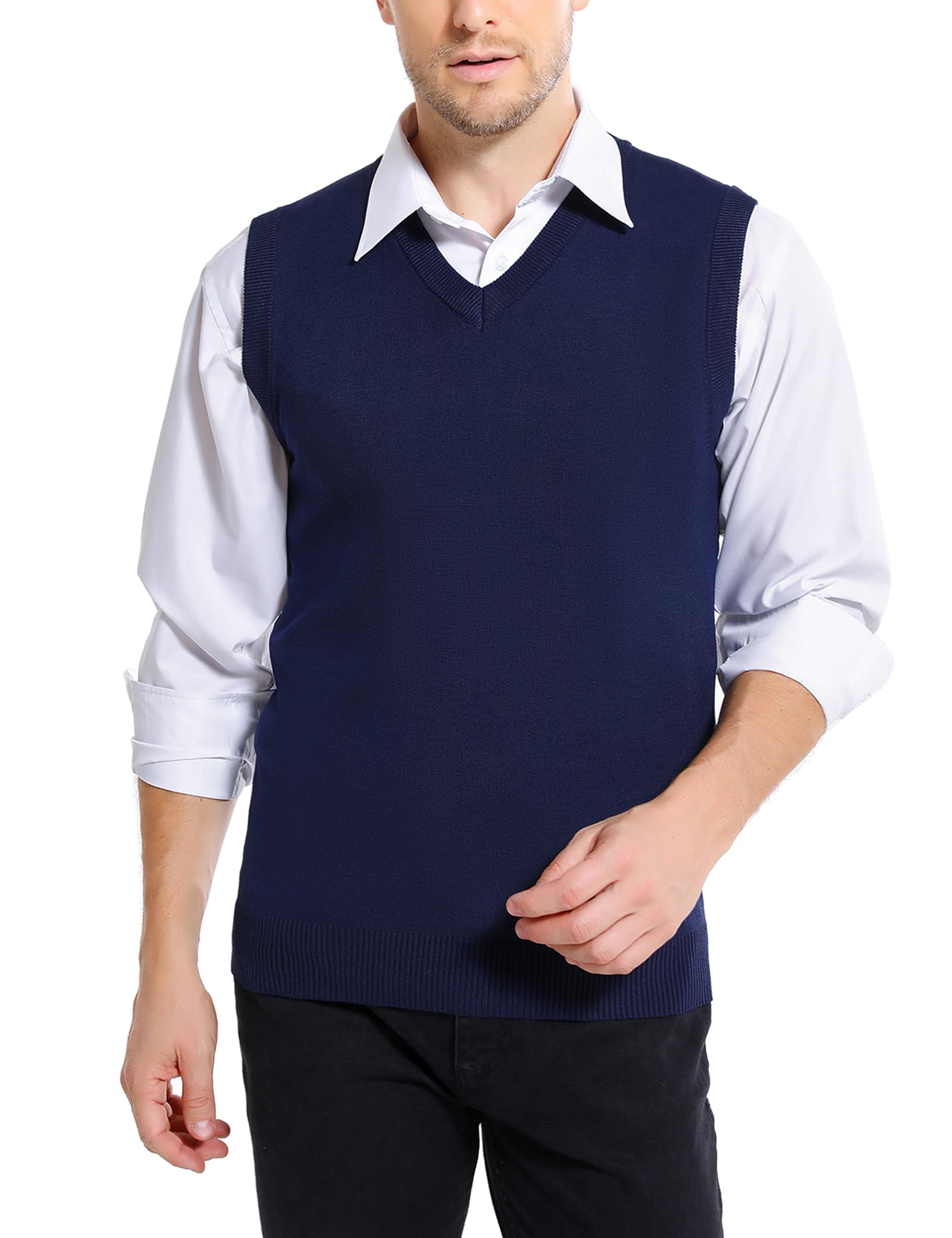 iClosam Gilet Maglione da Uomo Inverno Gilet V-Collo Cotone Casual Pullover Smanicato Maglia Sweater Felpa Men