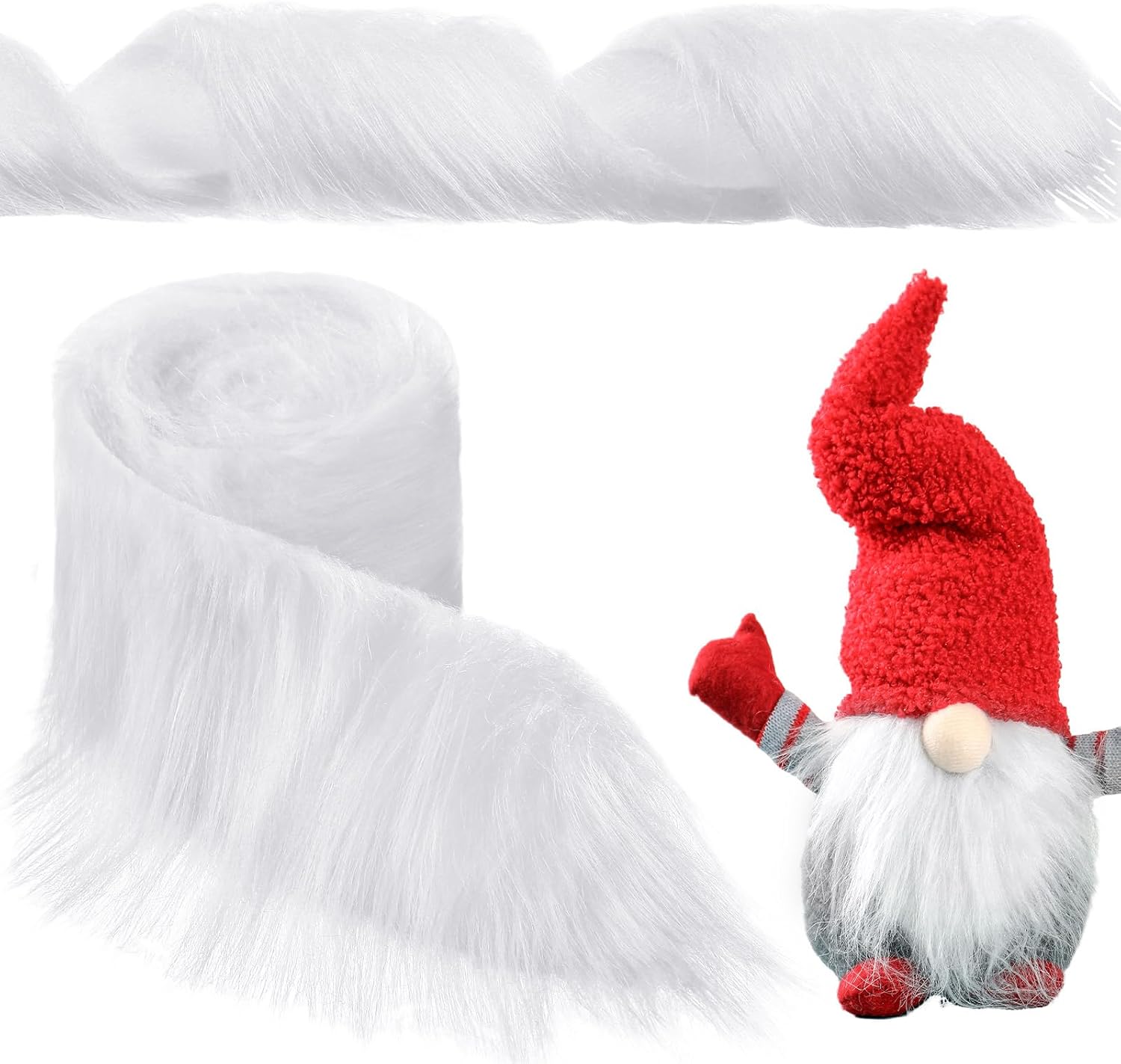 Tatuo Christmas Faux Fur Ribbon Trim Faux Fur Fabric Roll Winter Holiday Garland Ornament for Christmas Tree Wreath Bows Clothing Party Supplies(2.5 Inch X 12 Yard,White)