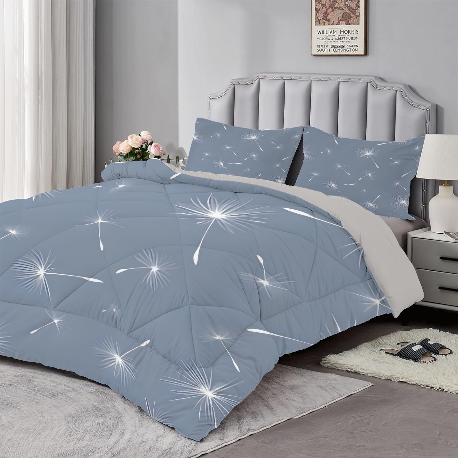 Couette 260x240 Cm Floral Réversible 3 Pièces – Bleu, Édredon Toutes Saisons + 2 Taies Couette 260x240 Cm Floral Réversible 3 Pièces – Bleu, Édredon Toutes Saisons + 2 Taies
