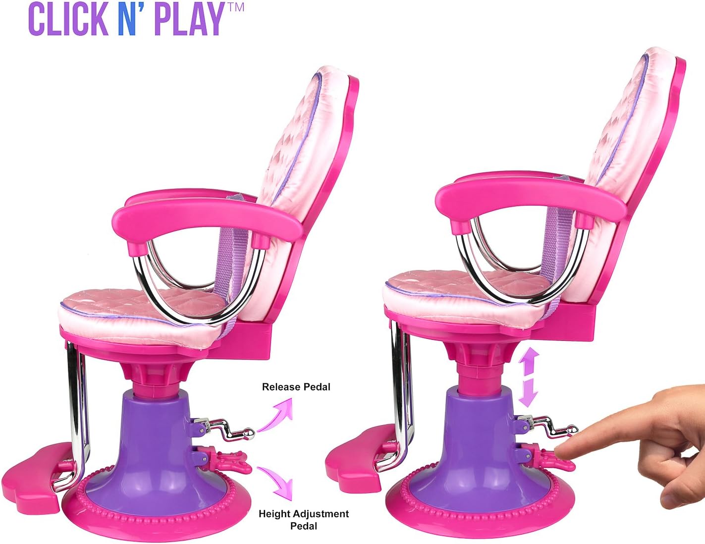 Click N' Play Doll Salon Chair for Pretend Play - Hair Salon Toys for Girls, Pretend Salon Kit with Accessories: Hair Brush, Curlers, Clips - Chair for Dolls - Girl Gift for Ages 3 Up, Pink, Purple