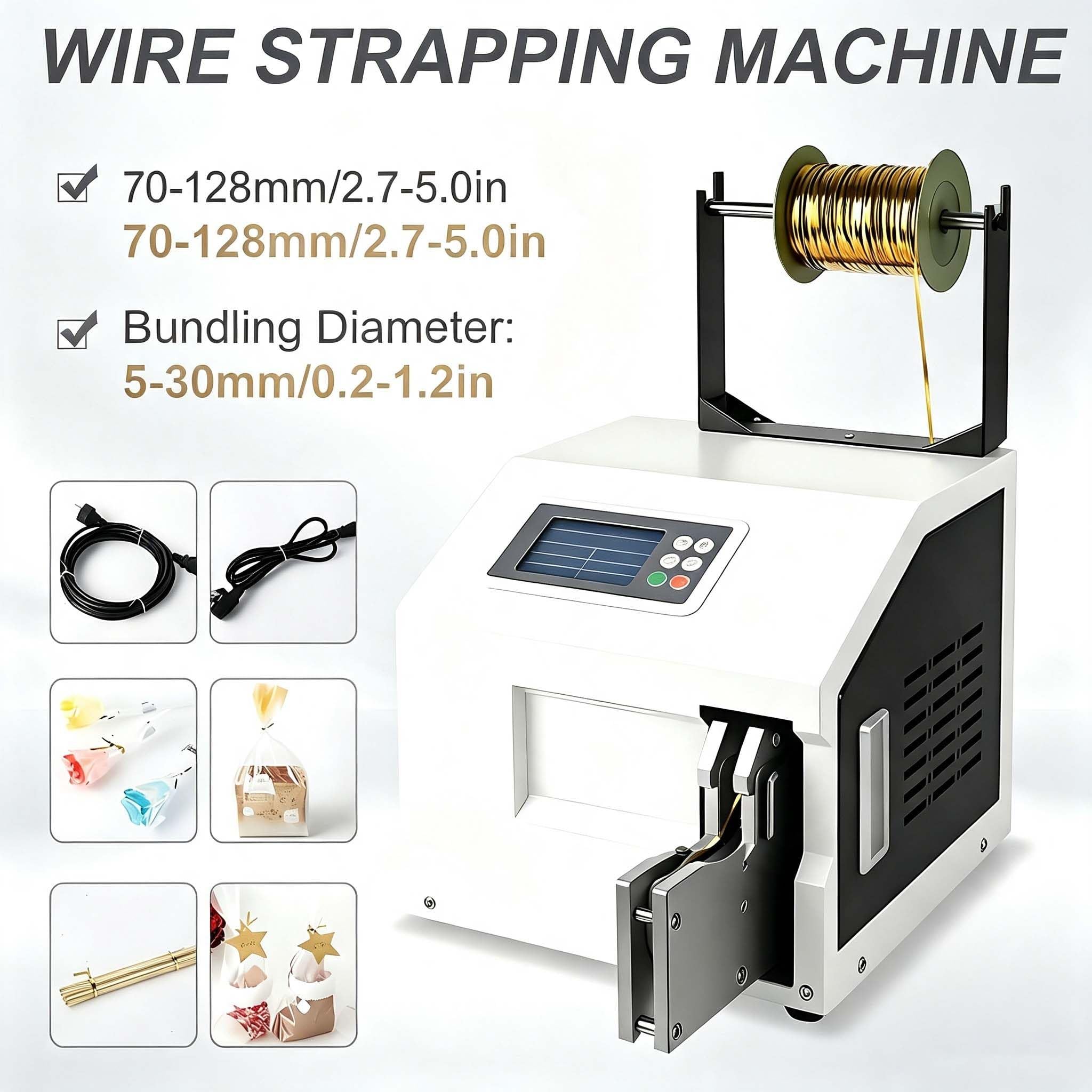 Macchina Automatica per Legatura a Torsione, 400W Black | con 1 rotolo di filo metallico per fascette, macchina sigillatrice automatica, supporta diametri da 5 a 30 mm
