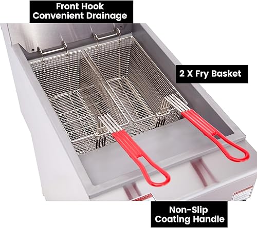 Miniatura 10 de 4 cestas comerciales para freír con mango antideslizante, 13 14 x 6 12 x 6 pulgadas, cesta de papas fritas de acero inoxidable para cocina de