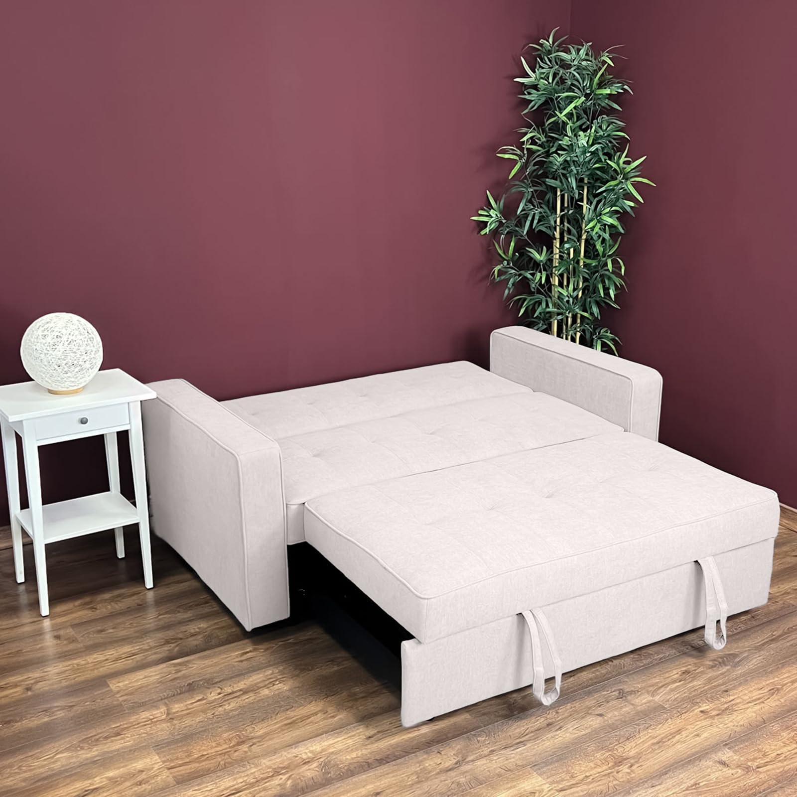 Homey - Sofá Cama de 2 Plazas Modelo Aron, Diseño Moderno, Práctico y Funcional, con Reposabrazos, Beige, 167cm x 90cm x 96,5cm