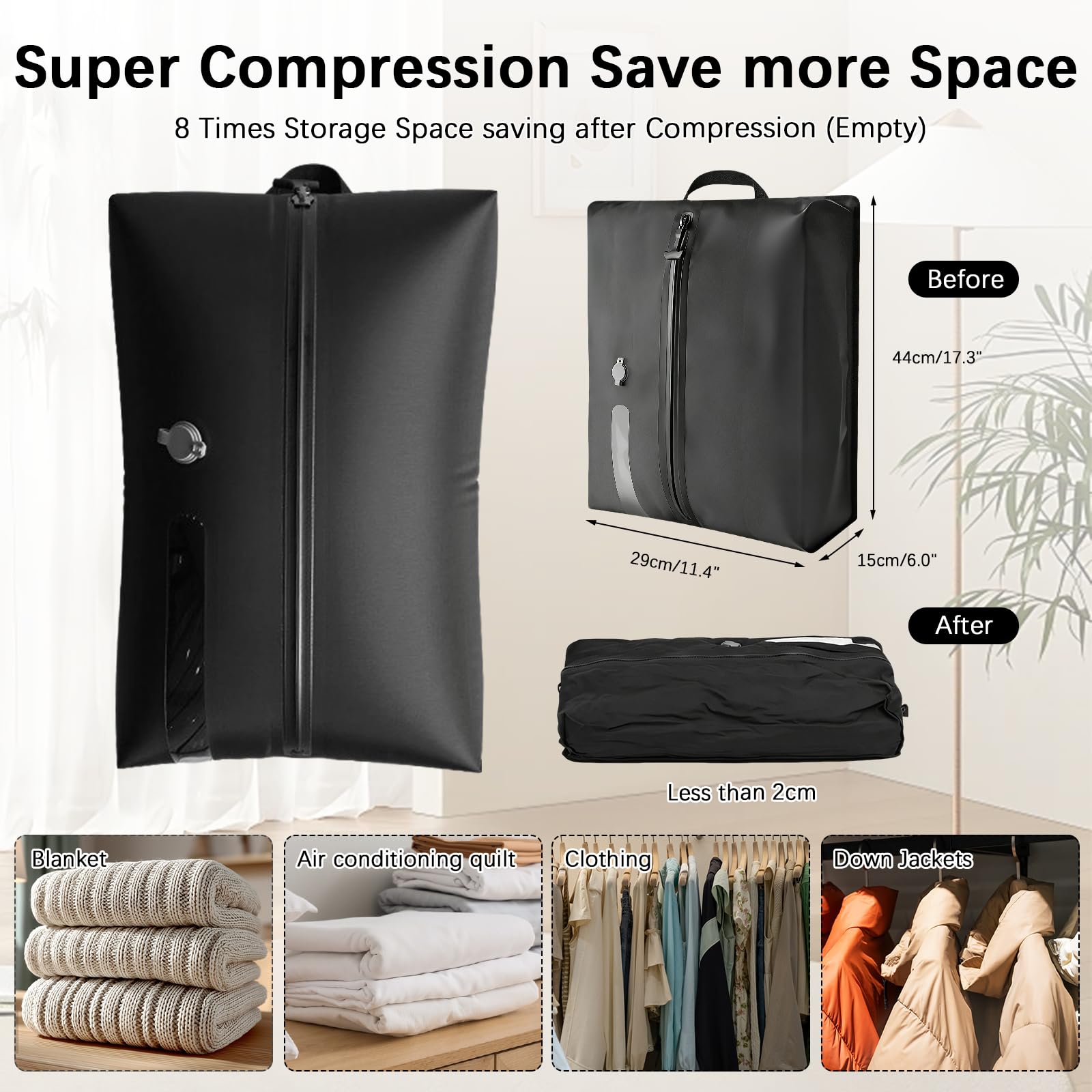 Vakuumbeutel TPU, Kompressionsbeutel mit Ventil für Pumpe oder manuelles, aus 70D Nylon, wasserdicht für Kleidung im Koffer, Rucksack, Handgepäck (3 Pack mit 2400mah Akku Pump)