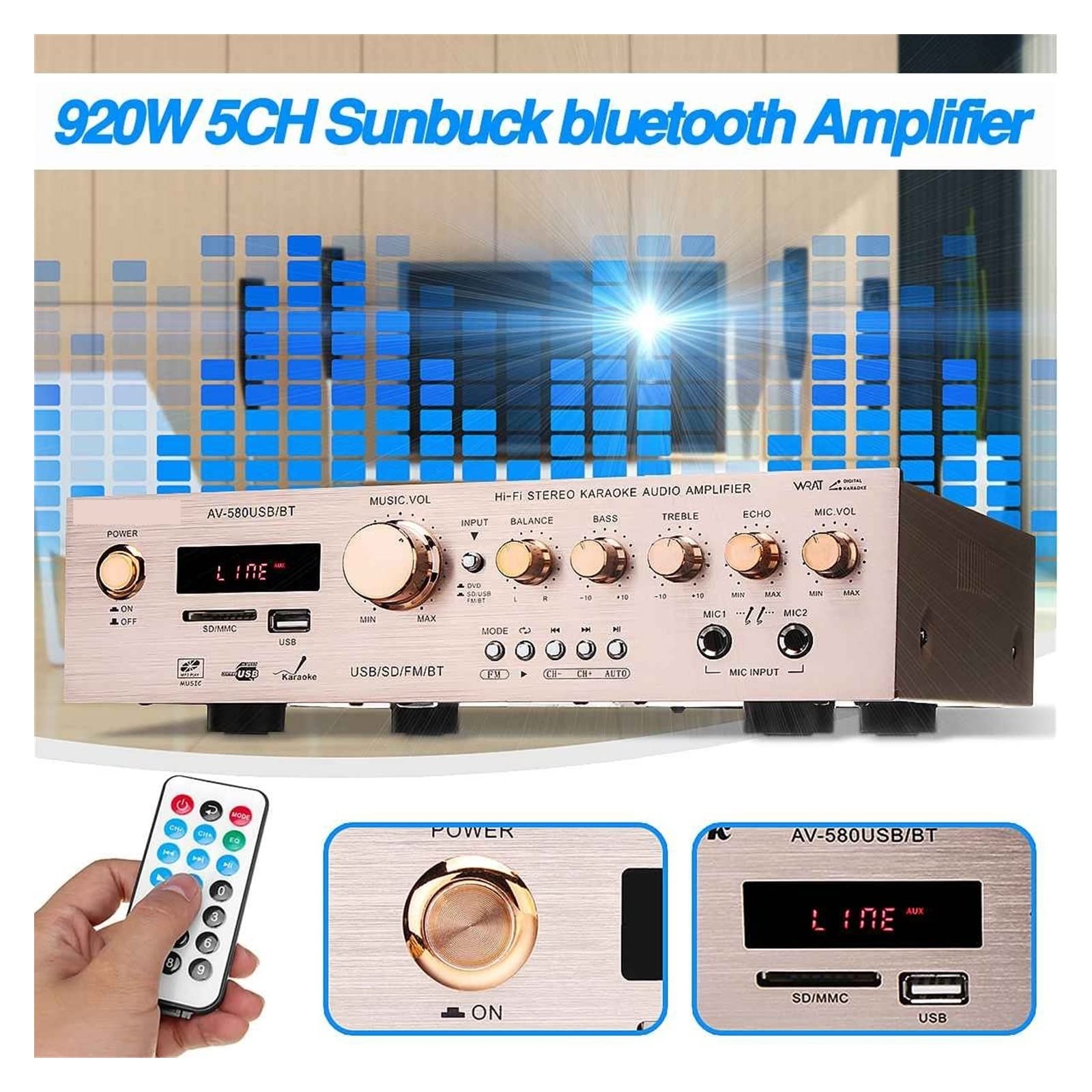 920 W 5-kanałowy wzmacniacz HiFi Stereo AV Wzmacniacz przestrzenny FM Cinema Kino domowe Wzmacniacze