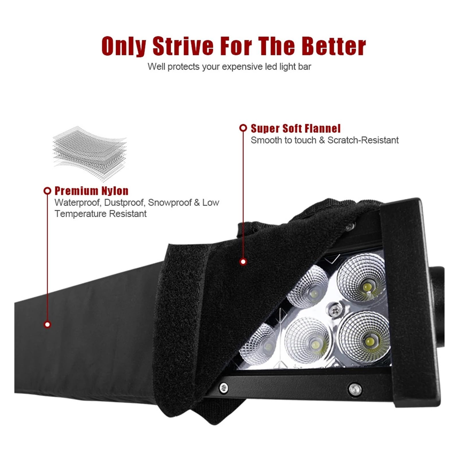 22 "32" 42 "52" Cubierta de Nailon de Ajuste Universal for Coche Barra de luz LED Curvada Recta Bolsa Protectora Premium for Engranajes(1pc 42 Inch Cover)