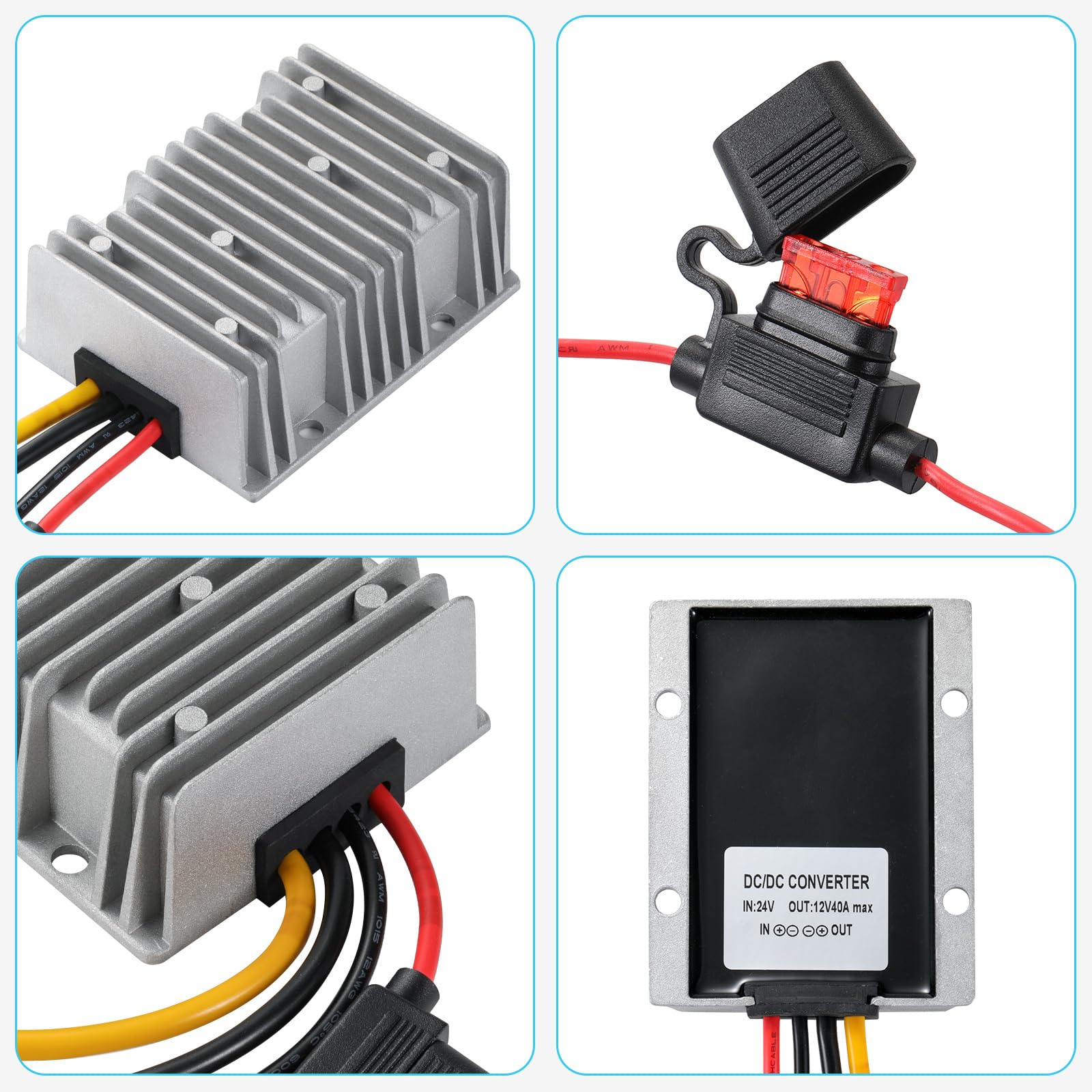 DC 24V a 12V Convertitore di Tensione 40A 480W Trasformatori di potenza Regulatore Raddrizzatore 24V Step-down to 12V Limitatore-IP67 Impermeabile per Veicoli Sistema Solare