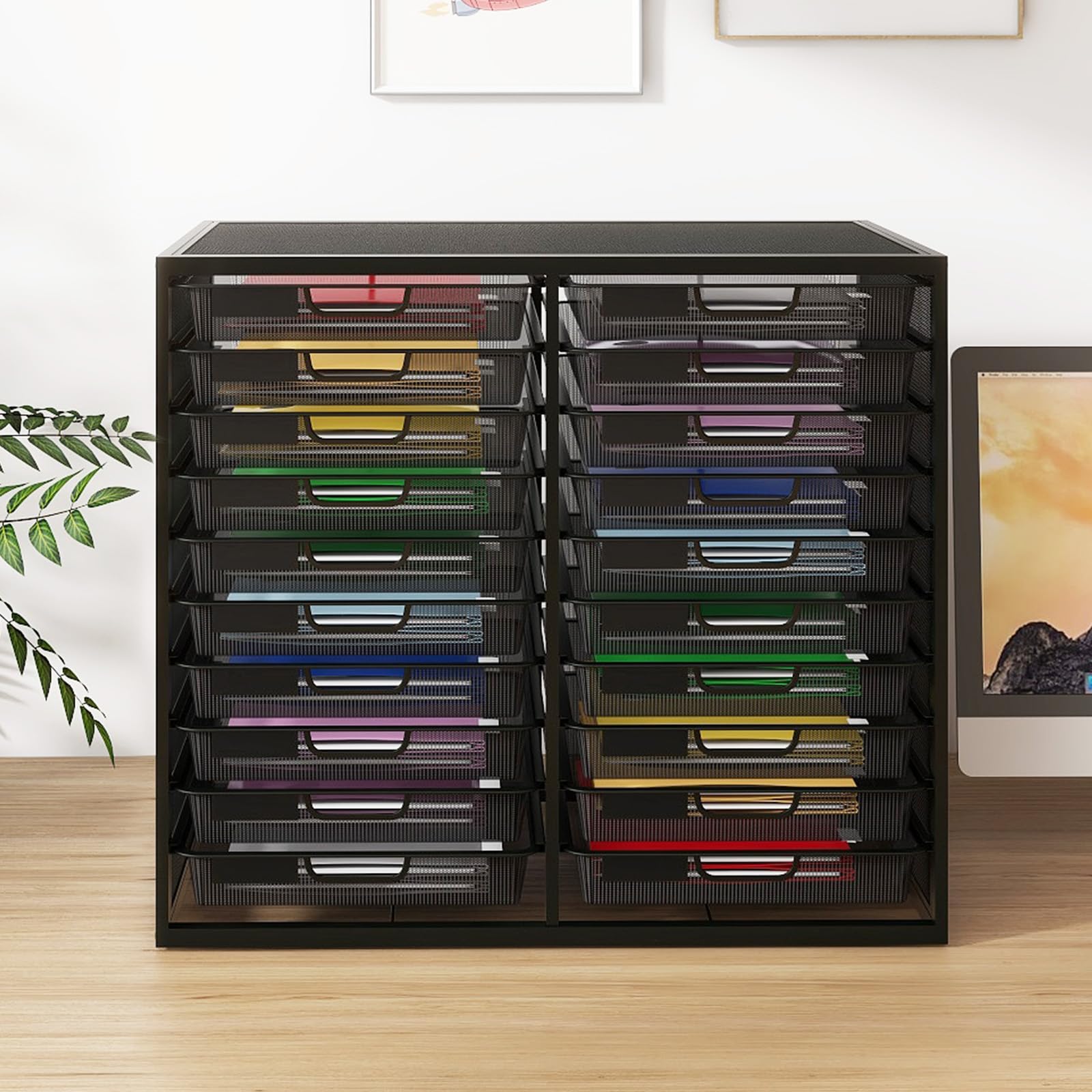 PUNCIA 10-Tier Mesh File Organiser Box 20 Compartments Paperwork Organiser