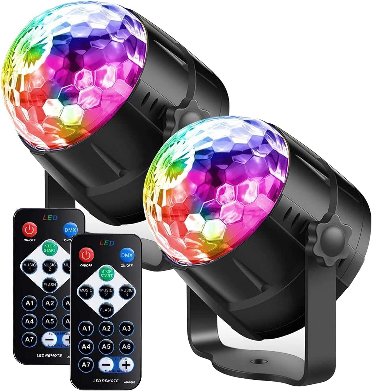 [2-Pack] Sound Activated Party Lights with Remote Control Dj Lighting, Disco Ball Light, Strobe Light Stage Lamp for Home Room Dance Parties Supplies Christmas Decorations