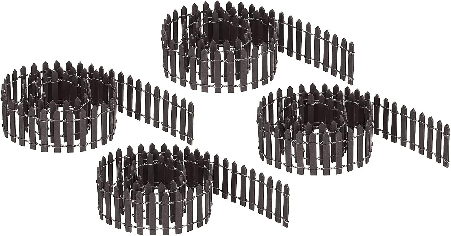 MECCANIXITY Miniature Garden Fence, 35 Inch Long Wood Ornament Wooden Decorative Picket Fence for DIY Crafts Project, Coffee Color Pack of 4