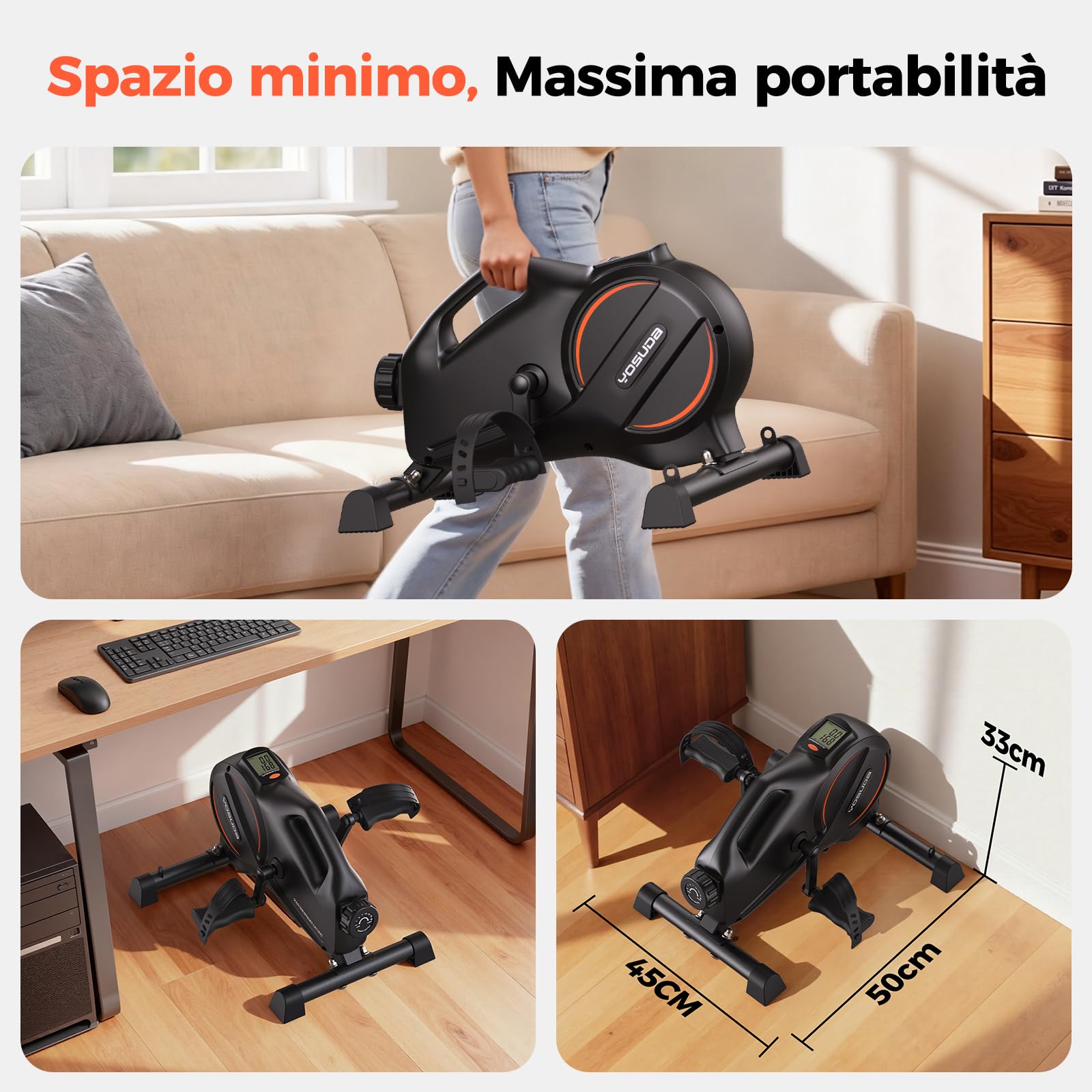 YOSUDA Cyclette da Seduta, Mini Cyclette con 2 Fasce di Resistenza e Tappetino Antiscivolo, Pedaliera per Anziani, Funzionamento Silenzioso, Portatile, Adatto per L'uso Domestico e in Ufficio