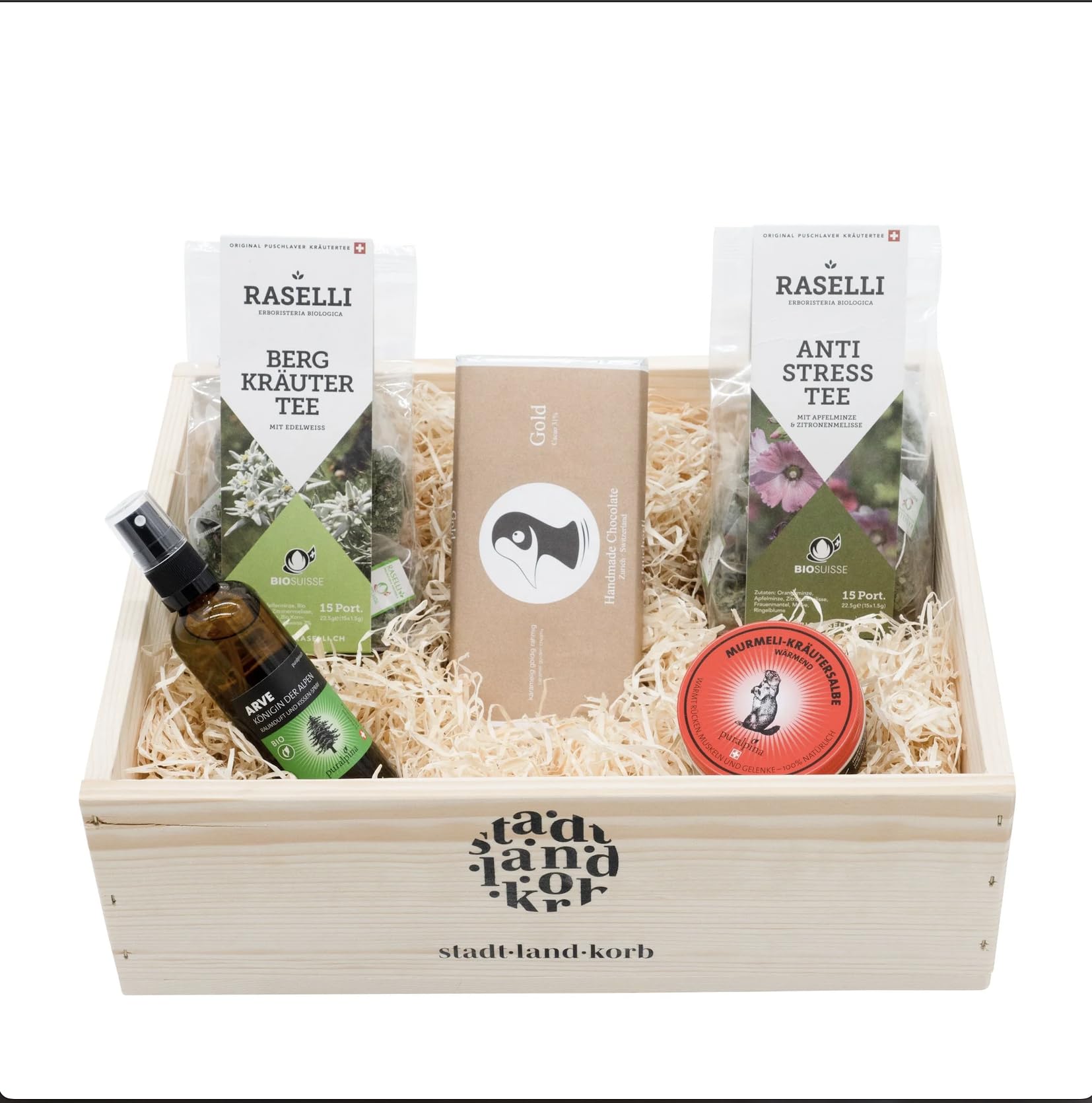 Premium Geschenkkorb «Bergwelt» mit hochwertigen regionalen Produkten zum Entspannen - Geschenkidee für Geburtstage, Weihnachten und als Dankeschön