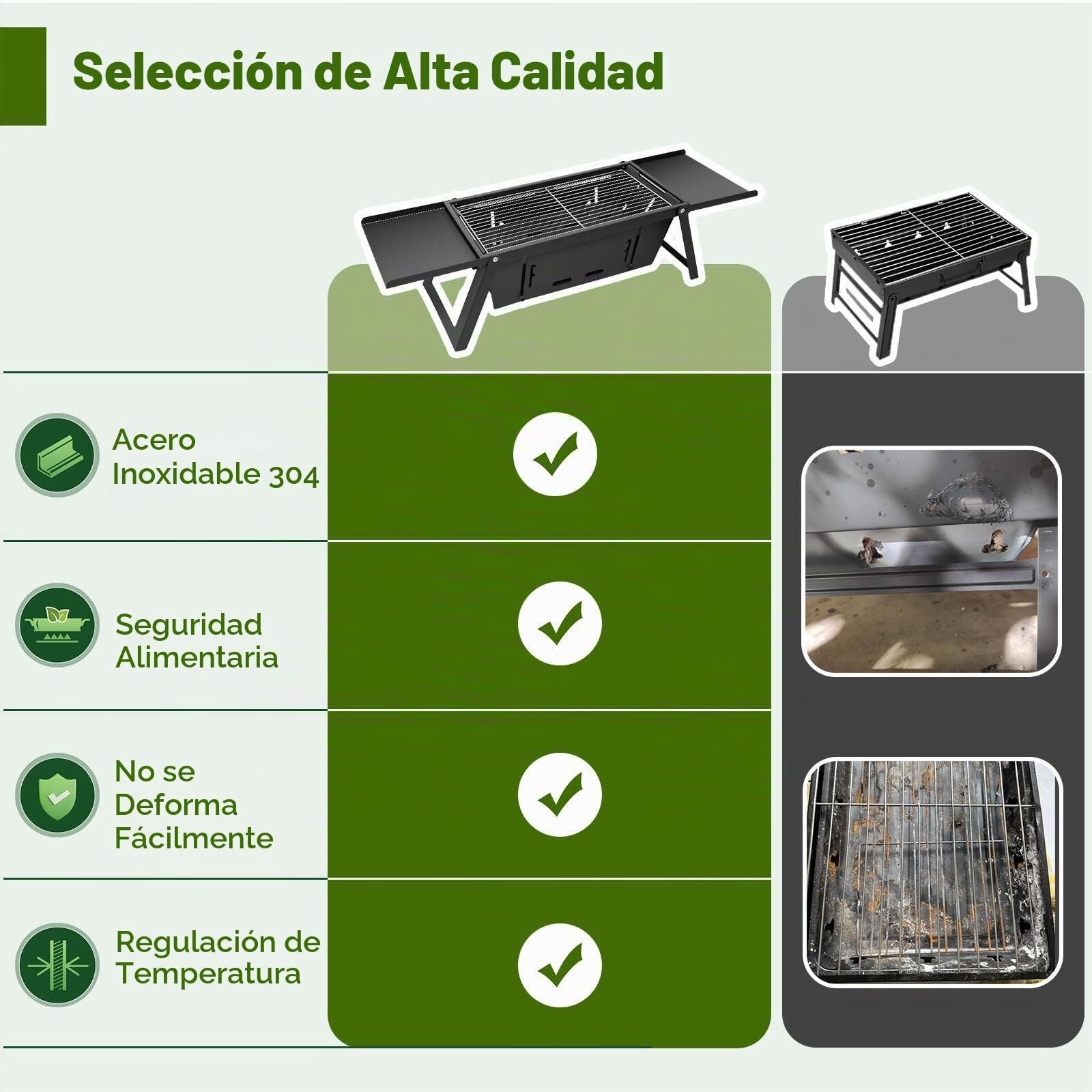 E EASTSTORM Parrilla plegable de carbón para barbacoa, control de calor de