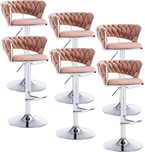 Miniatura 48 de Juego de 2 taburetes de bar de terciopelo giratorios con base de metal dorado, taburetes de bar modernos de altura de mostrador para cocina, pub,