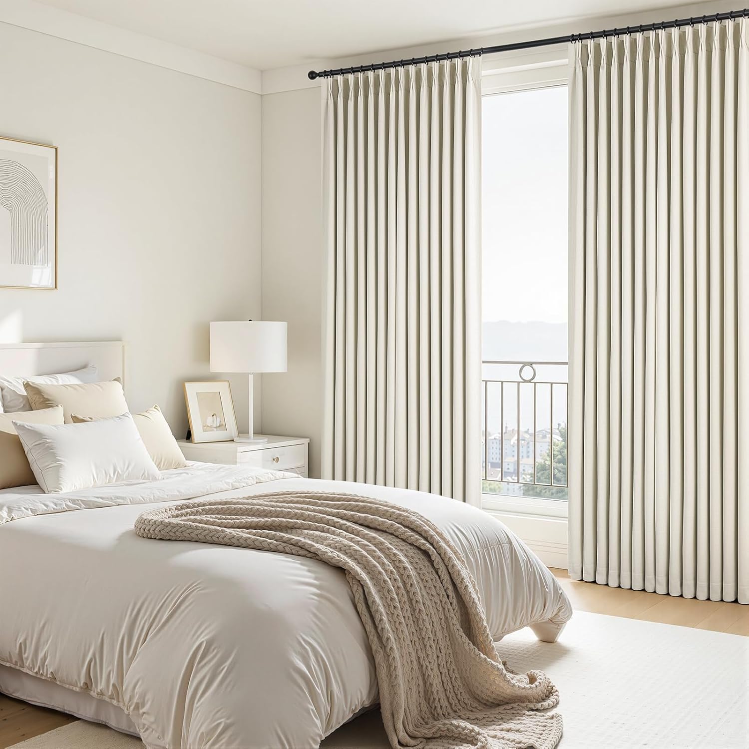 Topfinel 96 Inch Long Pinch Pleated Blackout Linen Curtains for Bedroom,Natural Linen 100% Light Blocking Curtains for Living Room Thermal Insulated Boho Farmhouse Home Decor Cream Beige 40" W*96" L