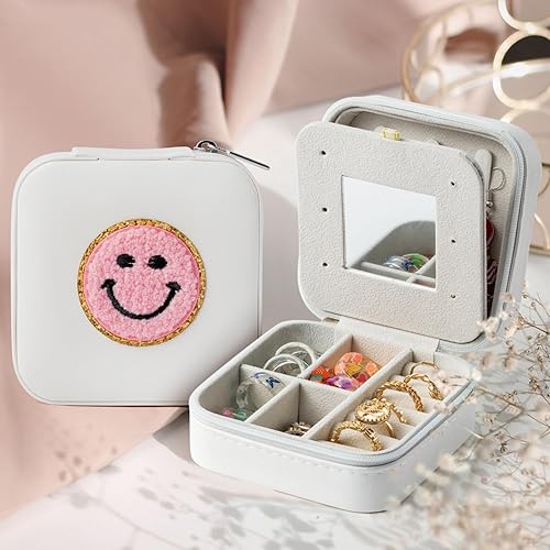 Miniatura 4 de Pequeño estuche de joyería de viaje preppy para mujer, mini organizador de joyas para viajes, caja de joyería de viaje preppy para anillos, aretes,