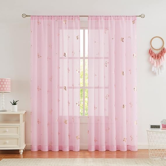 Jubilantex Butterfly Sheer Curtain Panels - White With Gold Print, 52x63 Inch, 2 Panels, Rod Pocket - View #5
