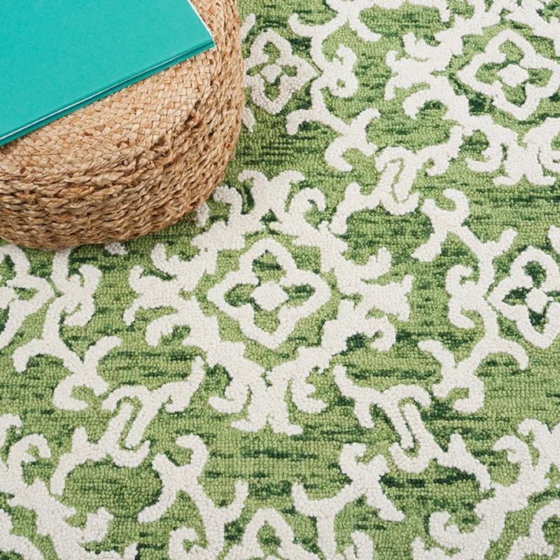 Green White Floral Pattern Area Rug 9x12 ft | Luxury Hand Tufted Traditional Designer Carpet for Living Room Bedroom