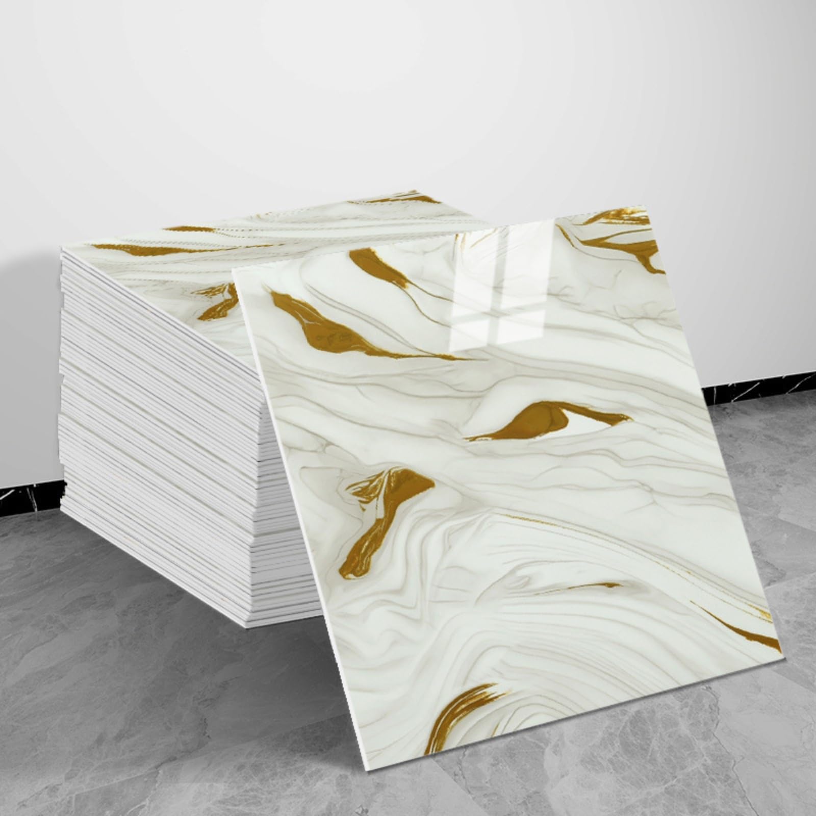 Wall Tile Stickers, Marble Effect Vinyl Floor Tiles, 20pcs-30x30cm Self-Adhesive Peel & Stick Wall/Floor Stickers, Waterproof Removable Decor (20pcs-30x30cm,MT161)