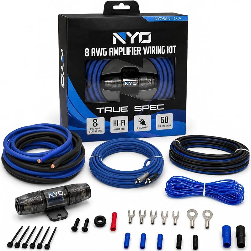 8 Gauge Amp Wiring Kit for Car Audio Systems, Subwoofers, Speakers and Amps | Complete 8 Gauge Amp Kit with 17 ft Power Wire, 3 ft Ground Wire, 17 ft OFC RCA Cable, Fuse Holder and ANL Fuse