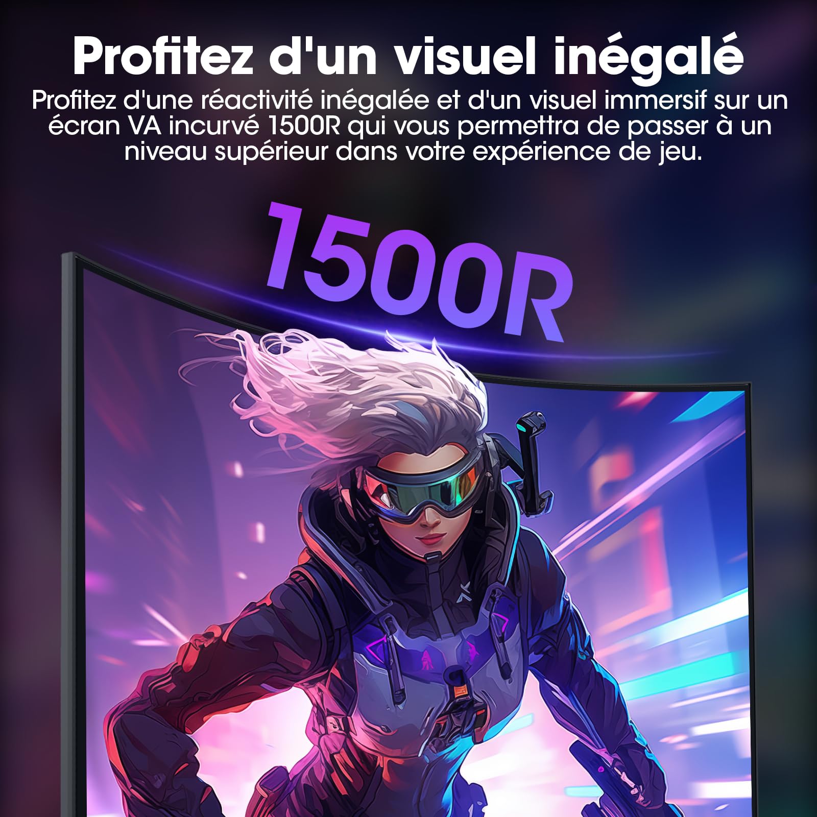 KOORUI Monitor Curvo - 23,6 Pulgadas Full HD (1920 x 1080 a 100 Hz, VA, 3 ms, Curvatura 1500R, HDMI, VGA,Ajustables, Antirreflejo, Inclinación Eye Ease,Monitor Gaming) Negro
