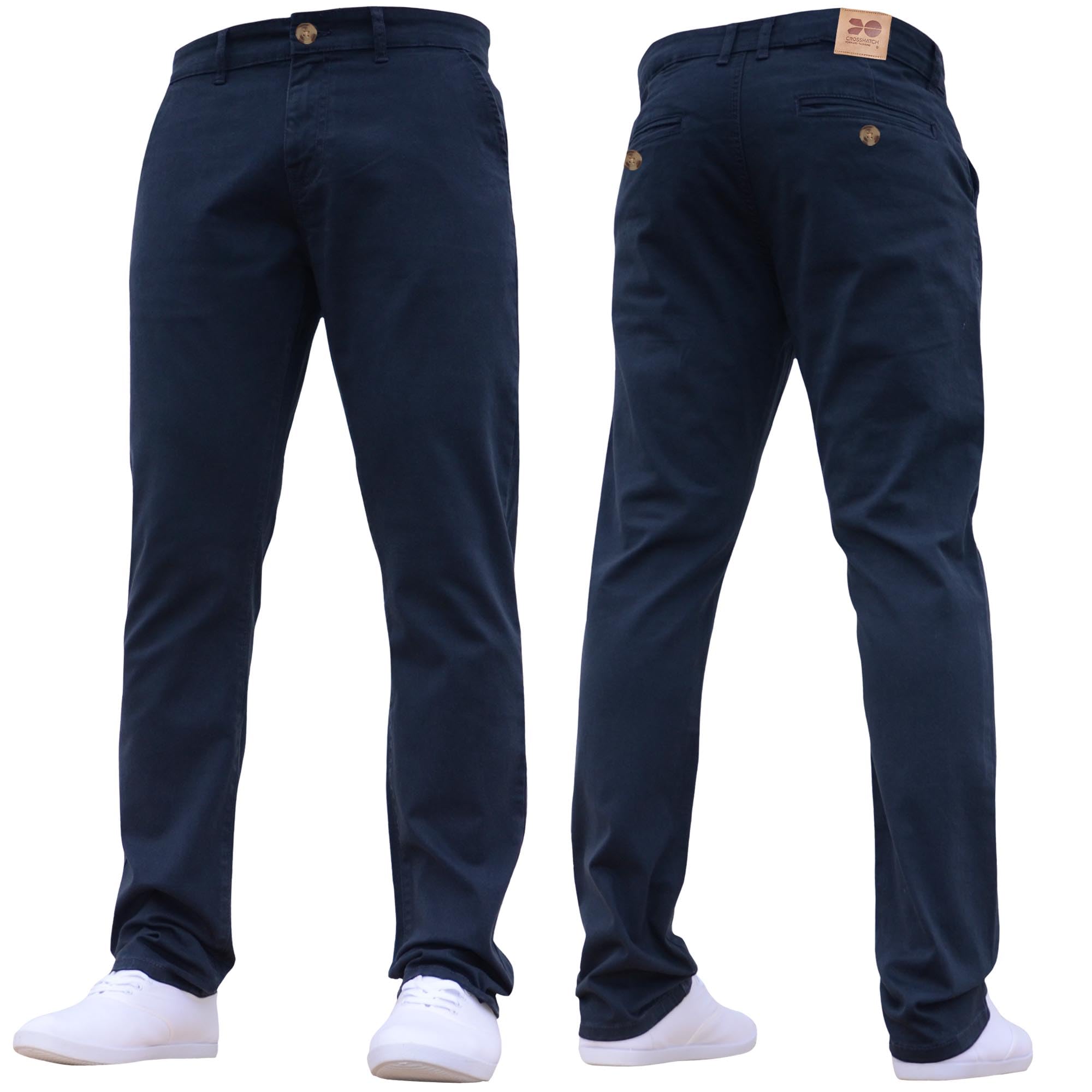 Crosshatch Mens Stretch Chino 'LARENTO' Slim Fit Leg Smart Work Trousers Jeans by JEANBASE Navy 32W X 30L