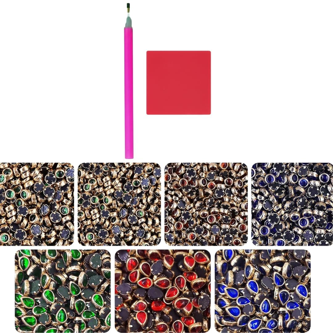 LUVORA 500+ Pieces Kundan Stones with Glue Pen for Jewellery Making Materials Kit | Kundans Stones for Jewellery Making, Stone and Beads Kit, Earrings Making Kit, Chain Making Kit, Beads for Jewelry Making, Earrings Making Material-image-2