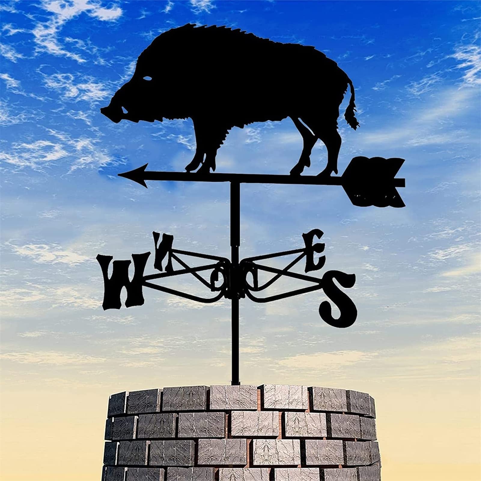Girouette Animale rétro Durable en Acier Inoxydable en Forme de Sanglier Indicateur de Direction du Vent Outil de Mesure de la Maison - Cadeau pour Le Jardin et l'extérieur